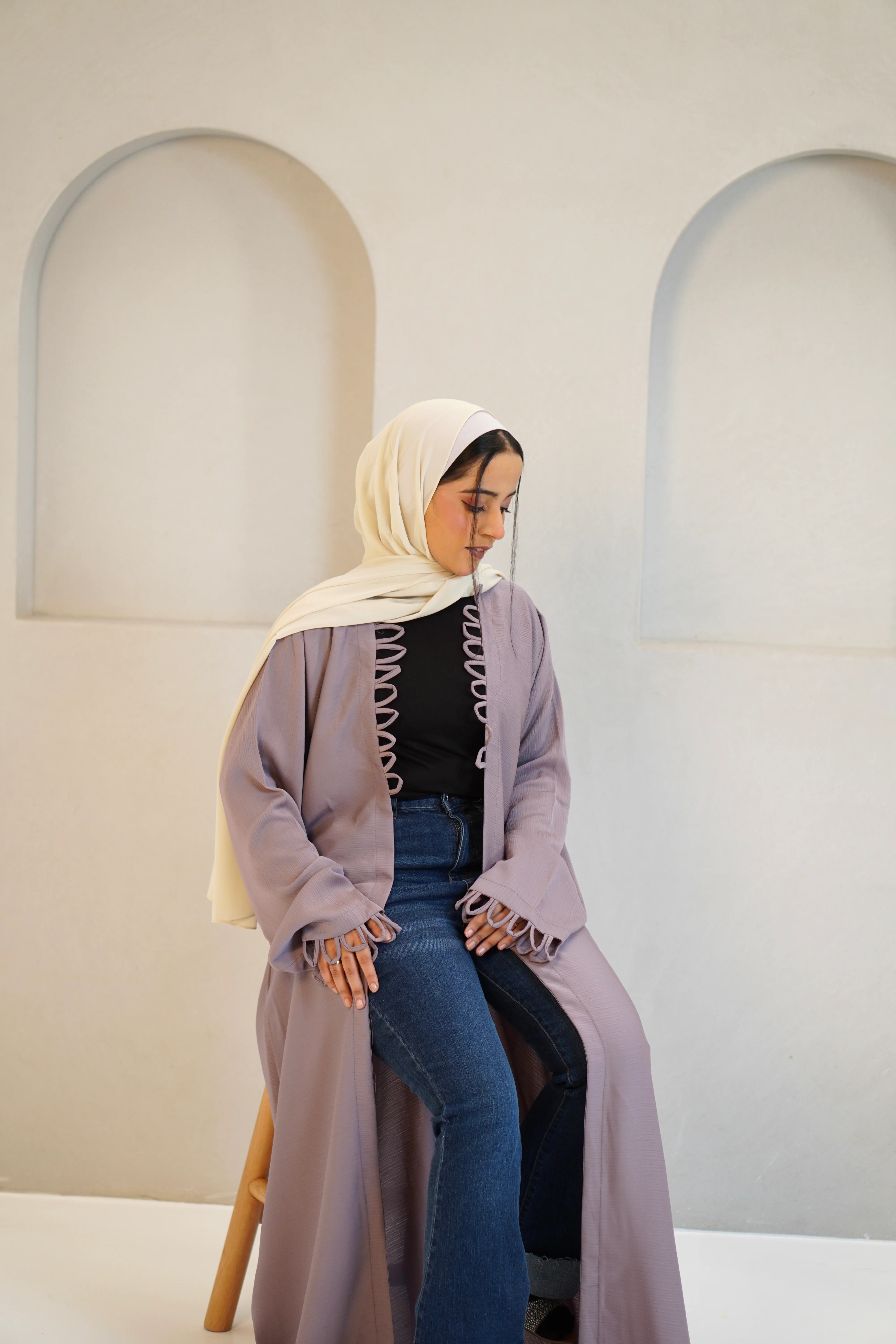 Tie Knot Shrug Abayah - Dusty Lilac - Image 13