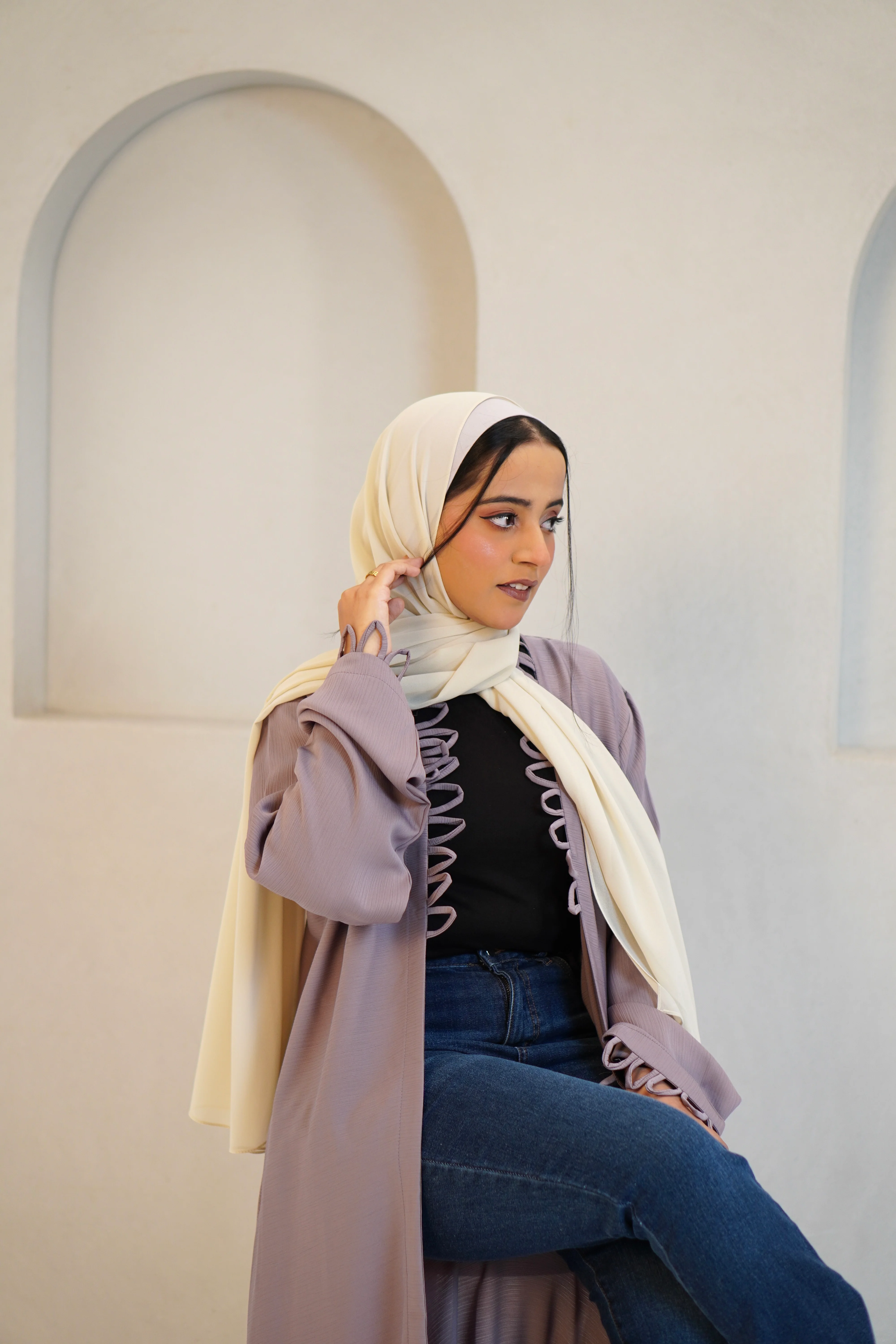 Tie Knot Shrug Abayah - Dusty Lilac - Image 14