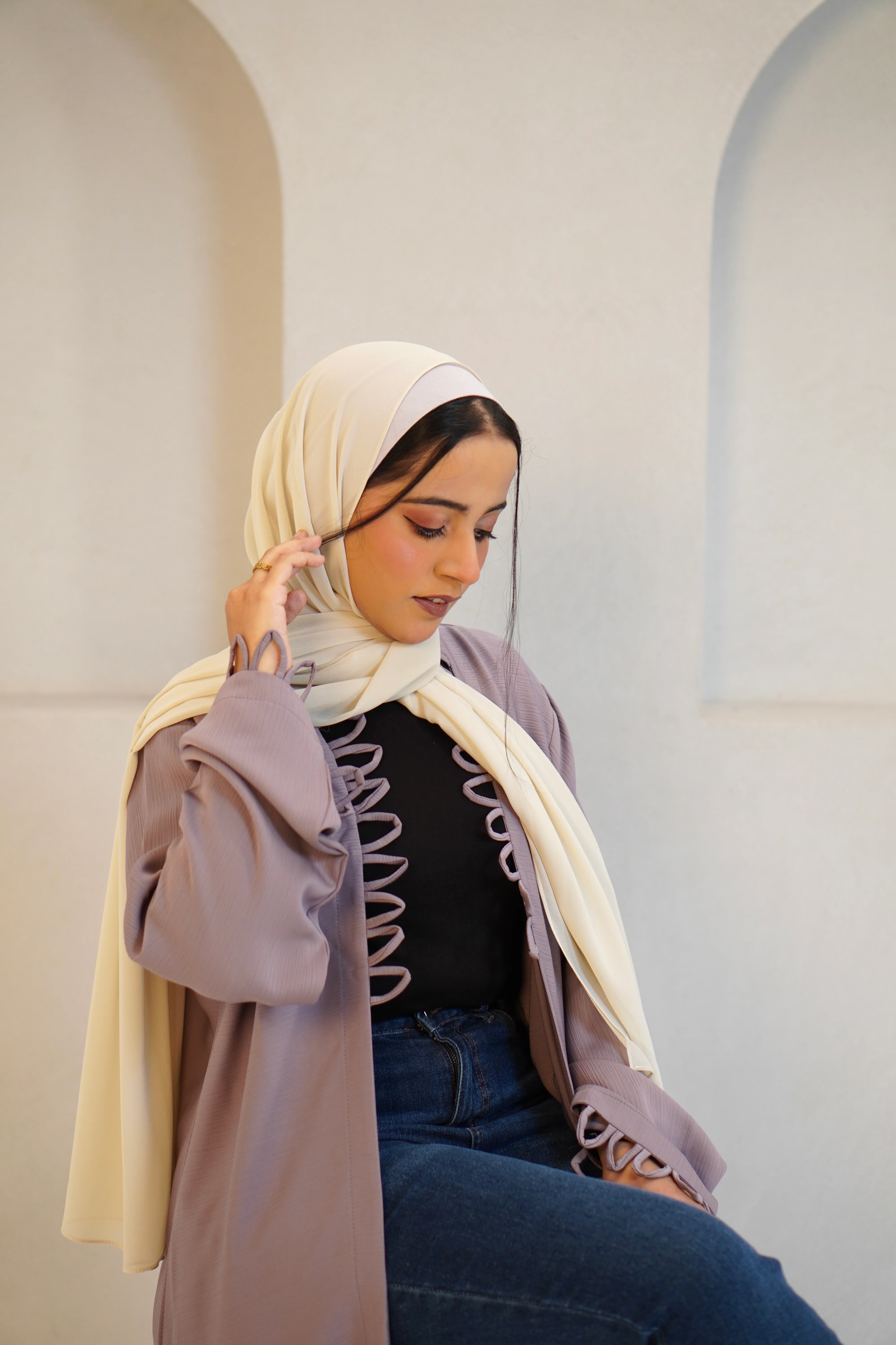 Tie Knot Shrug Abayah - Dusty Lilac - Image 15