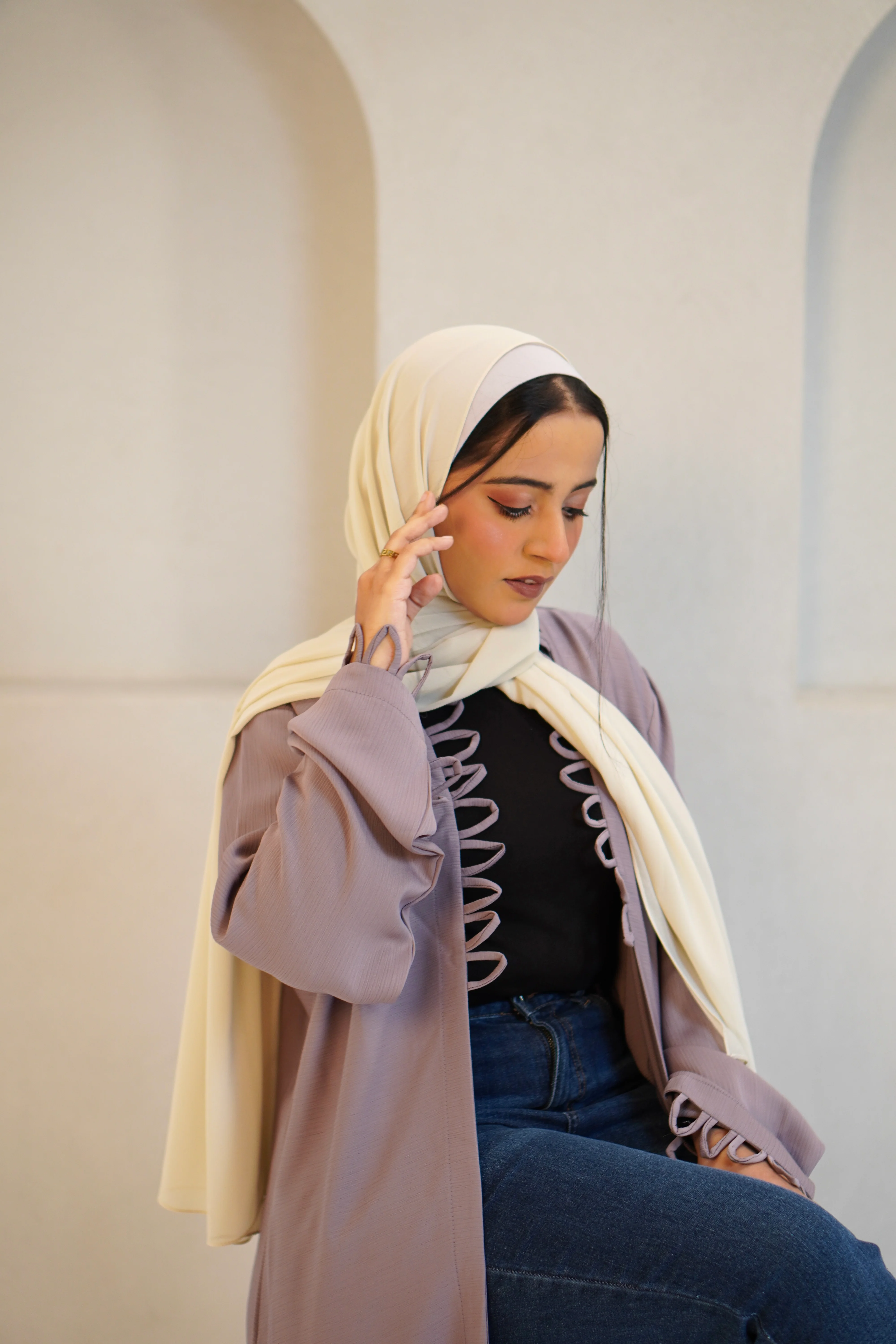 Tie Knot Shrug Abayah - Dusty Lilac - Image 3