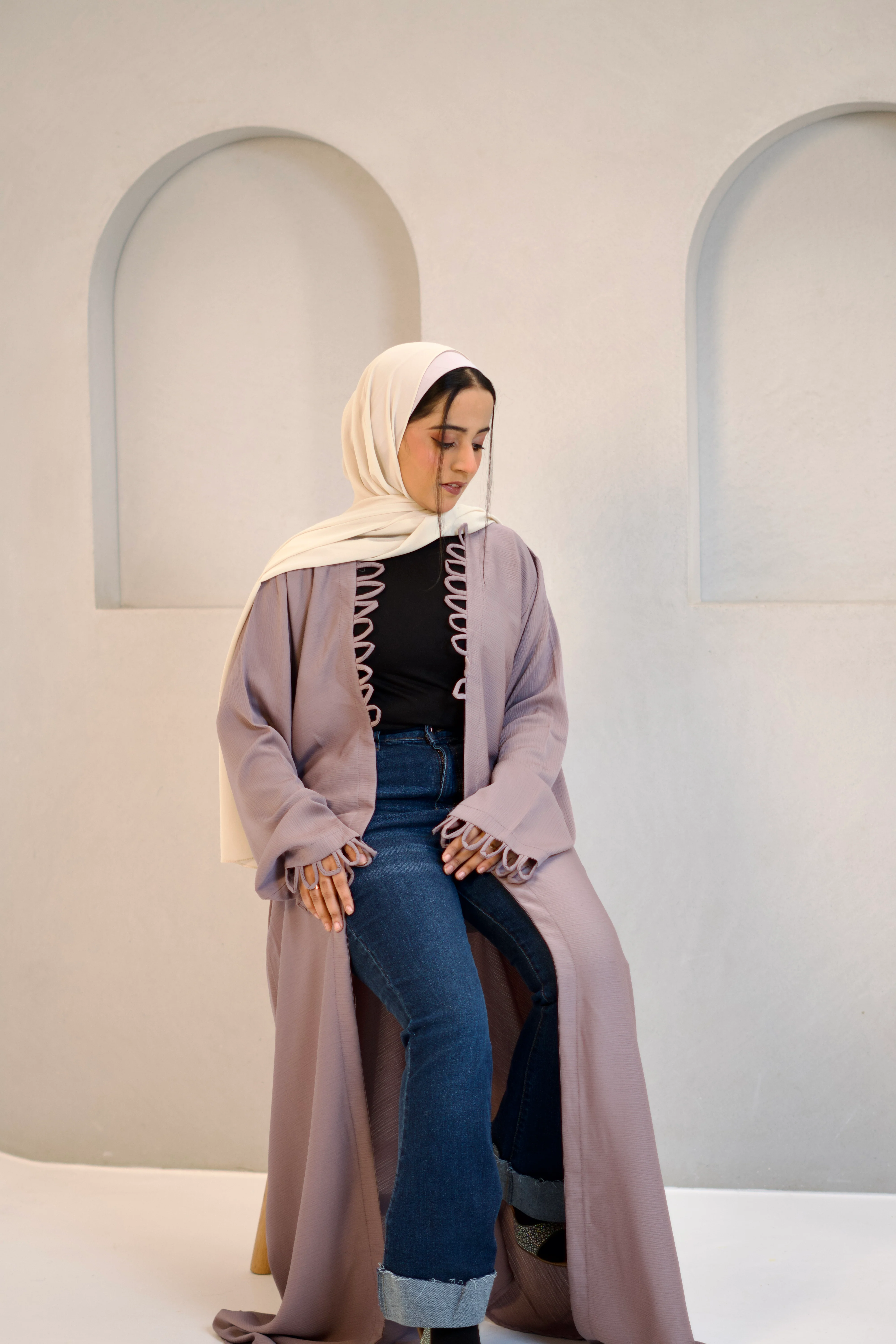 Tie Knot Shrug Abayah - Dusty Lilac - Image 5