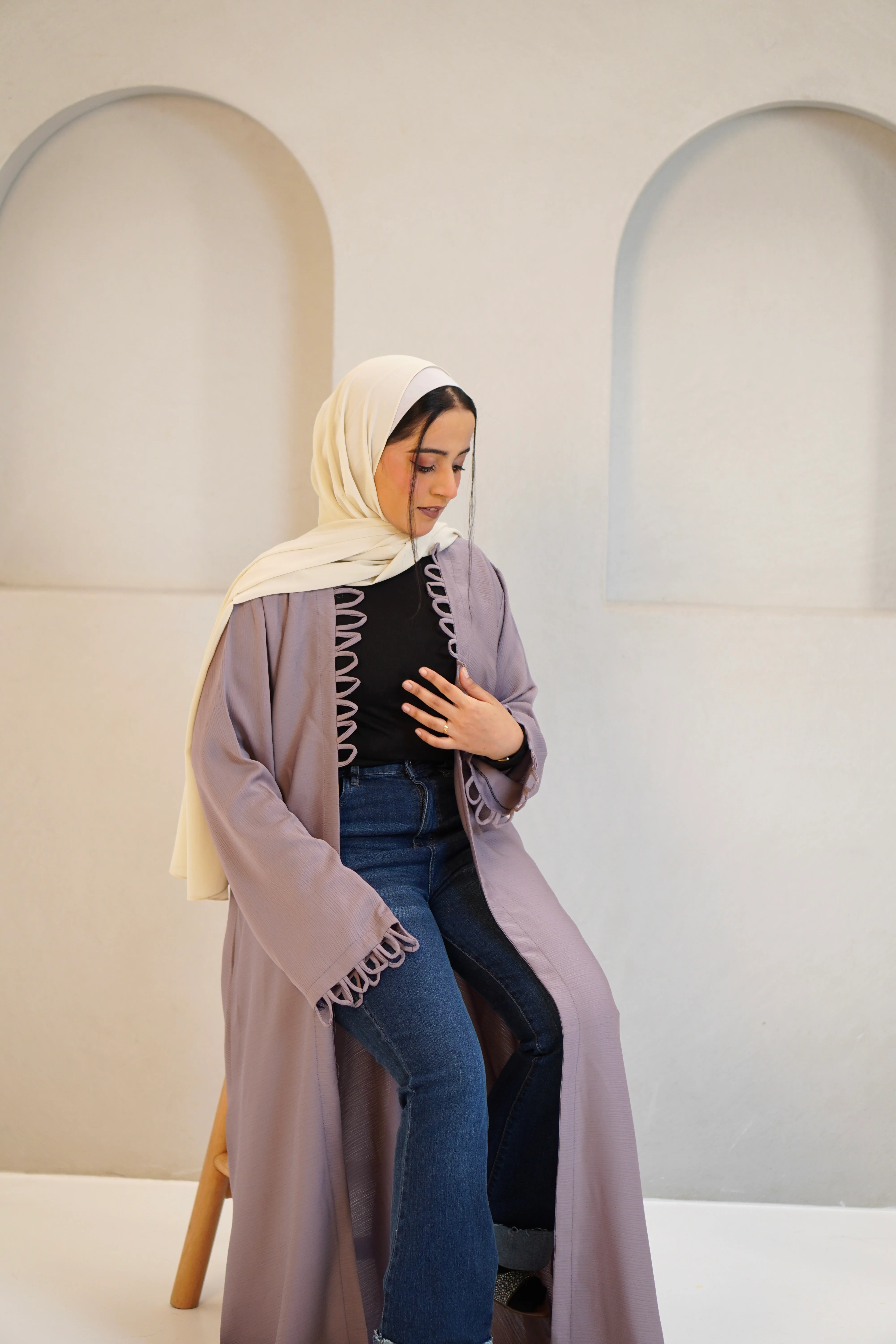 Tie Knot Shrug Abayah - Dusty Lilac - Image 6
