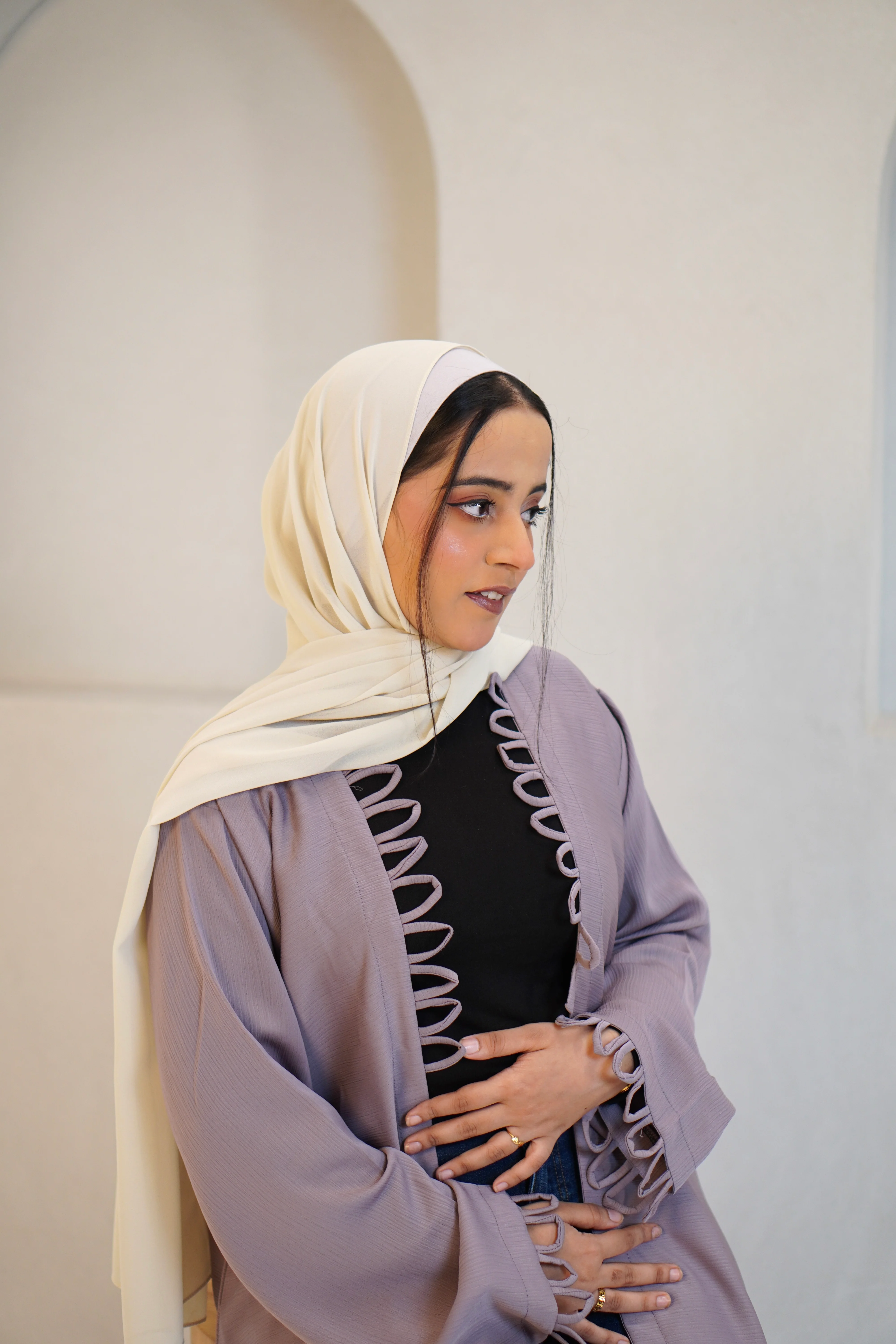 Tie Knot Shrug Abayah - Dusty Lilac - Image 9
