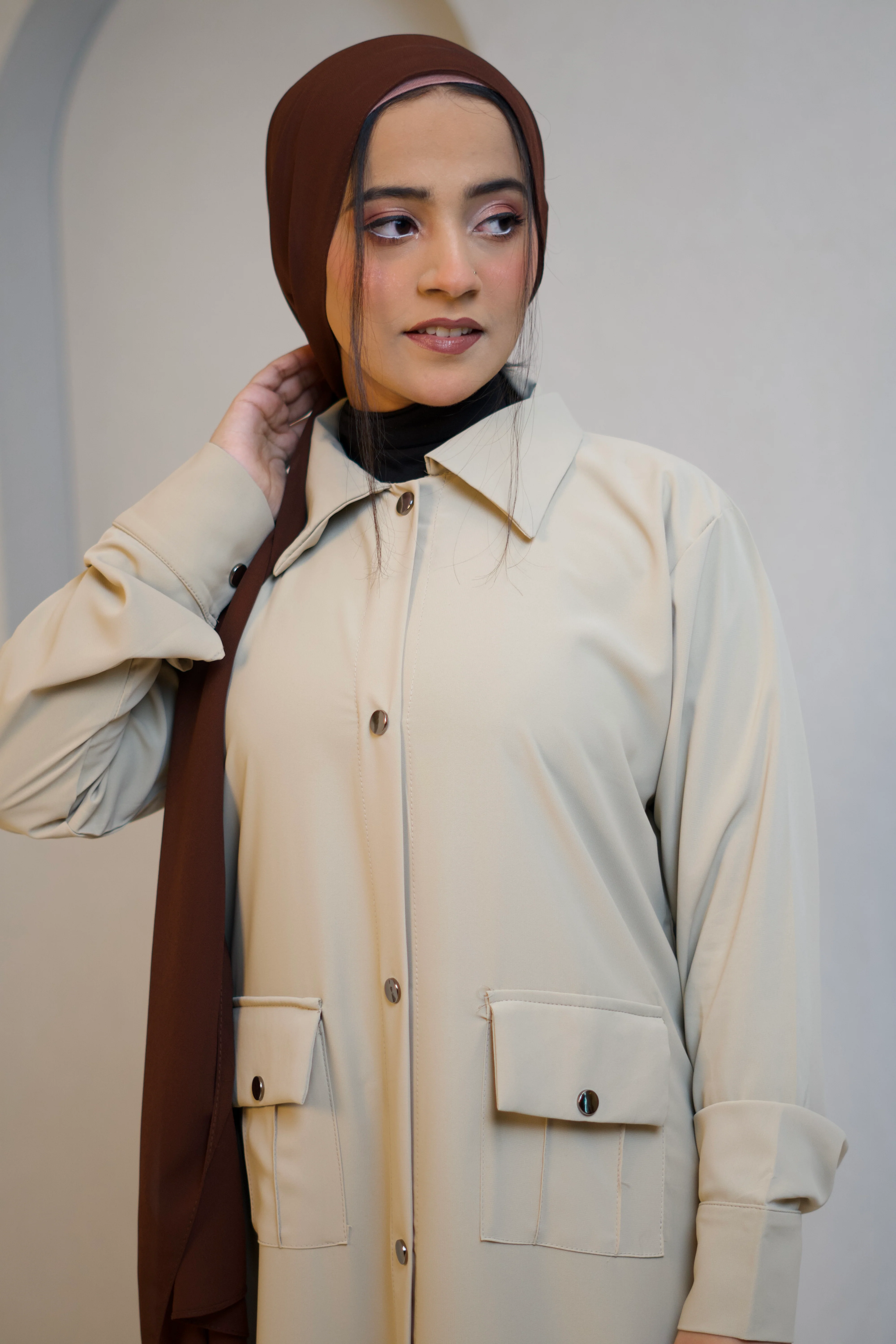 Modest Shirt Dress - Crème Beige - Image 10