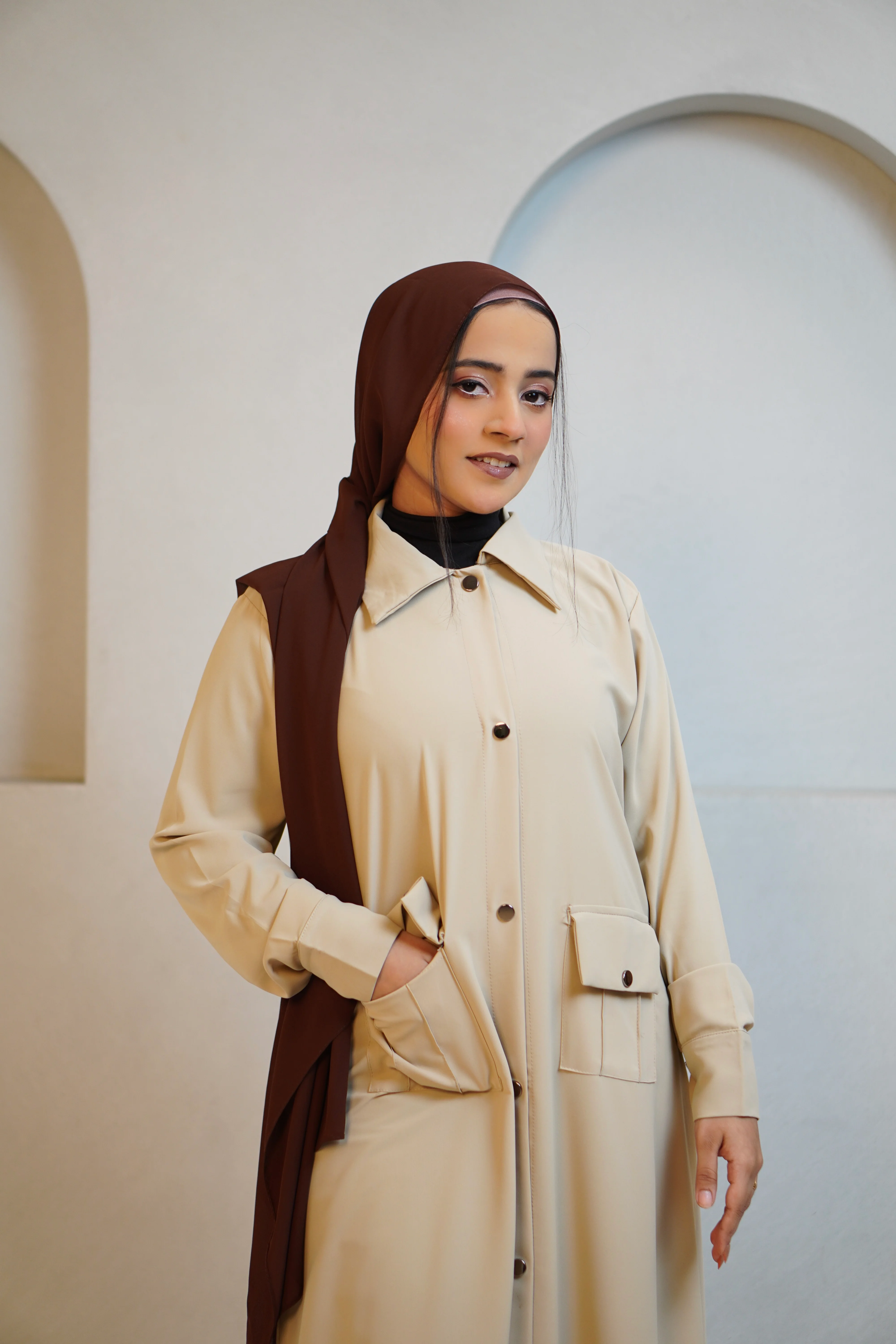 Modest Shirt Dress - Crème Beige - Image 2