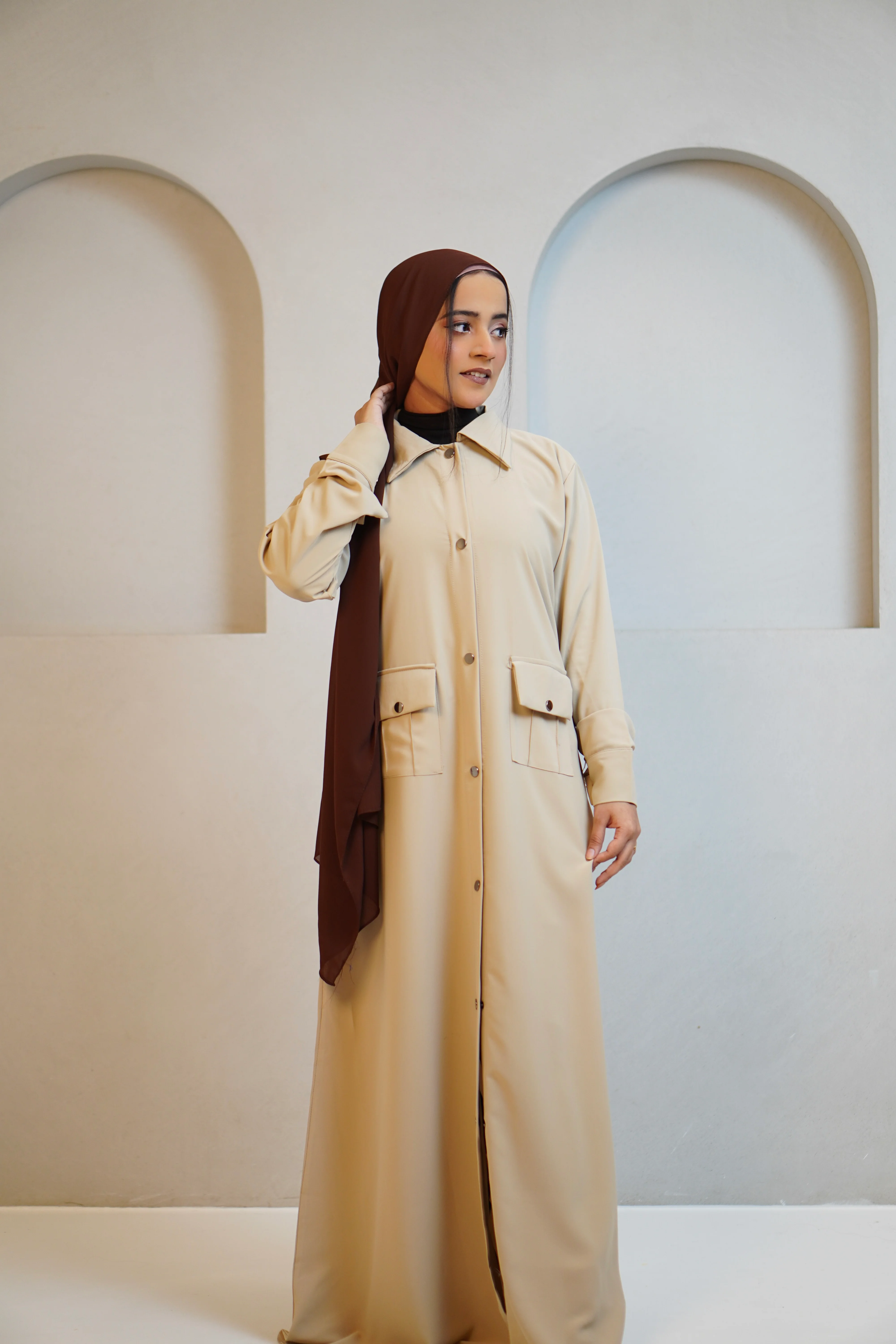Modest Shirt Dress - Crème Beige - Image 3