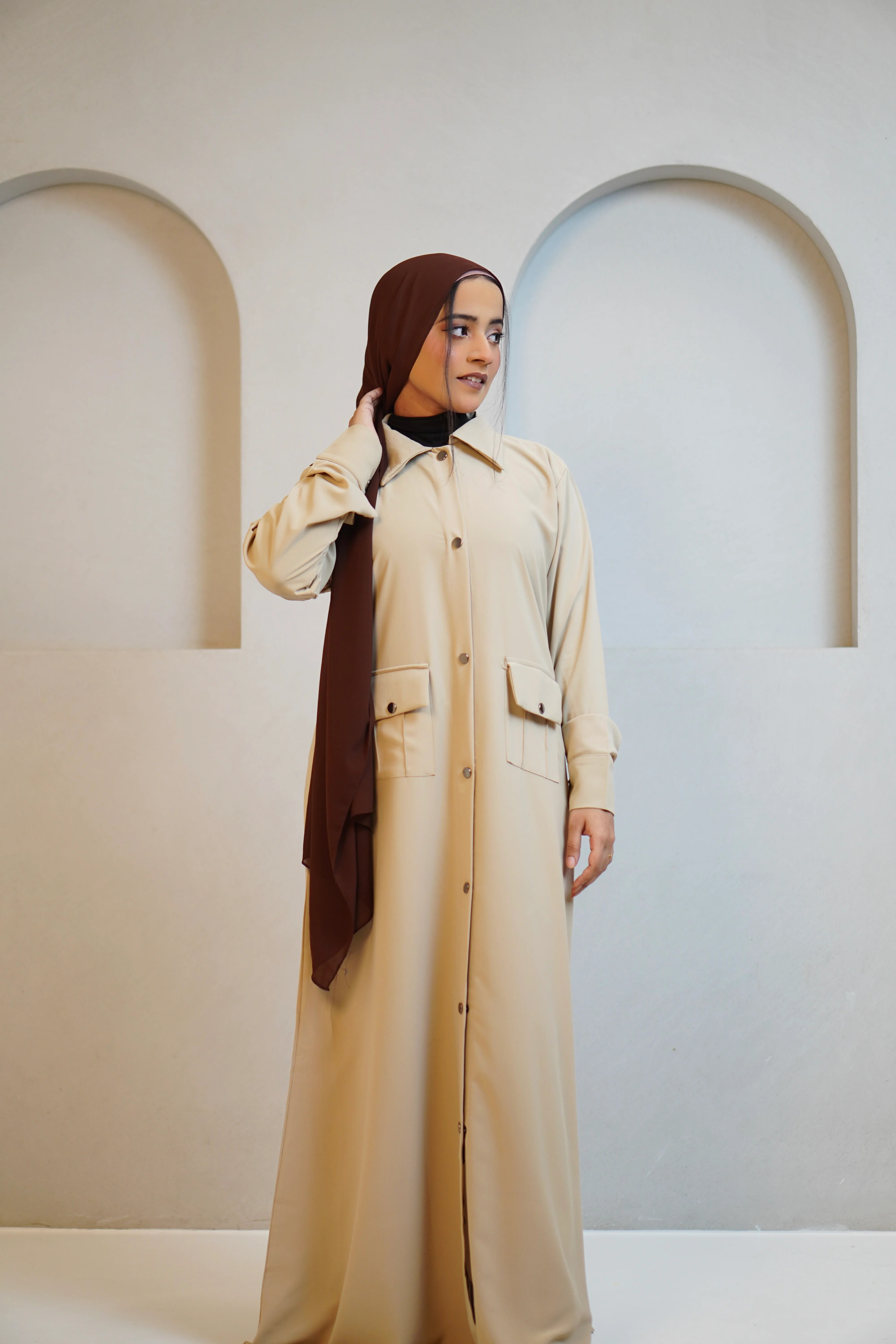 Modest Shirt Dress - Crème Beige - Image 4