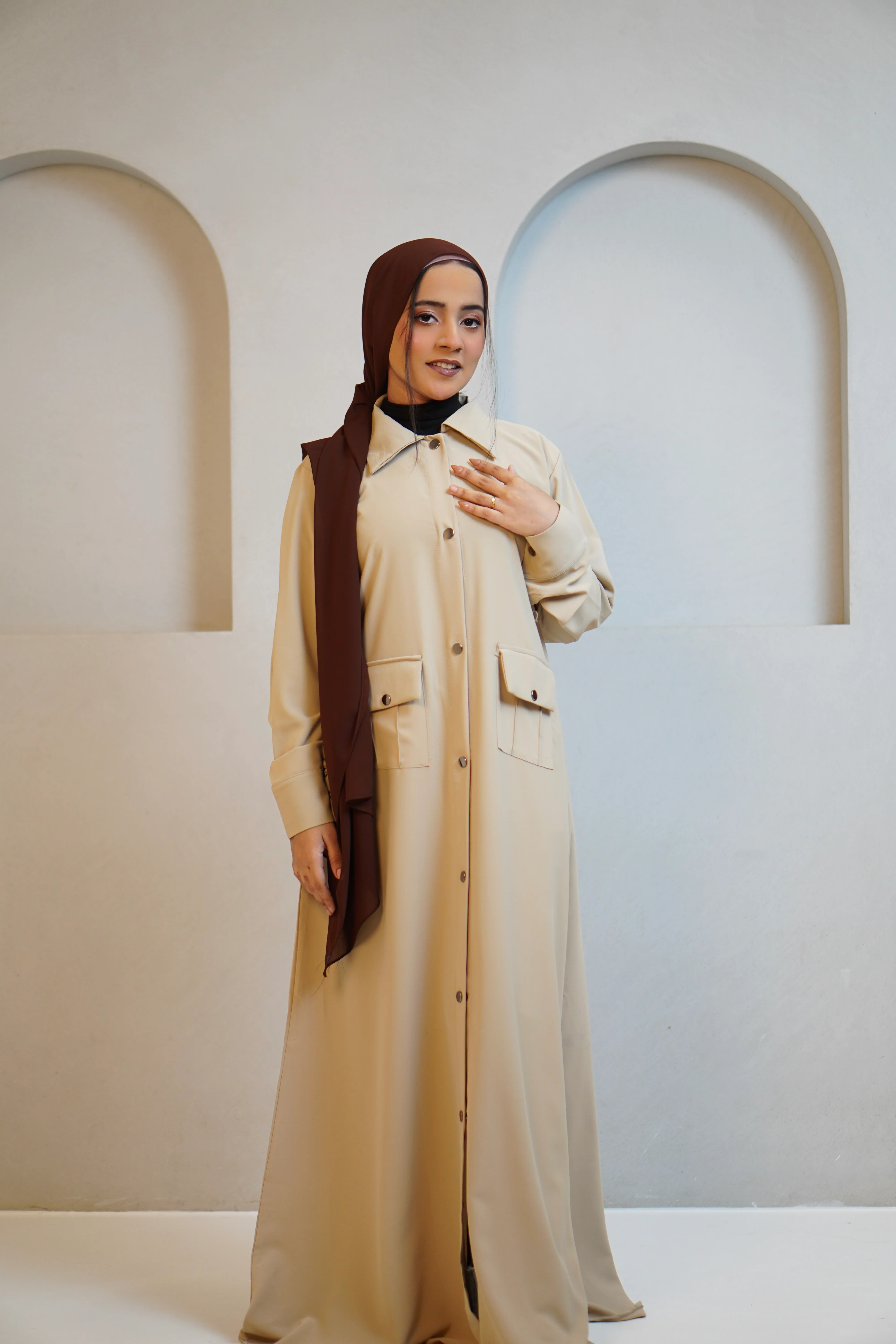 Modest Shirt Dress - Crème Beige - Image 5