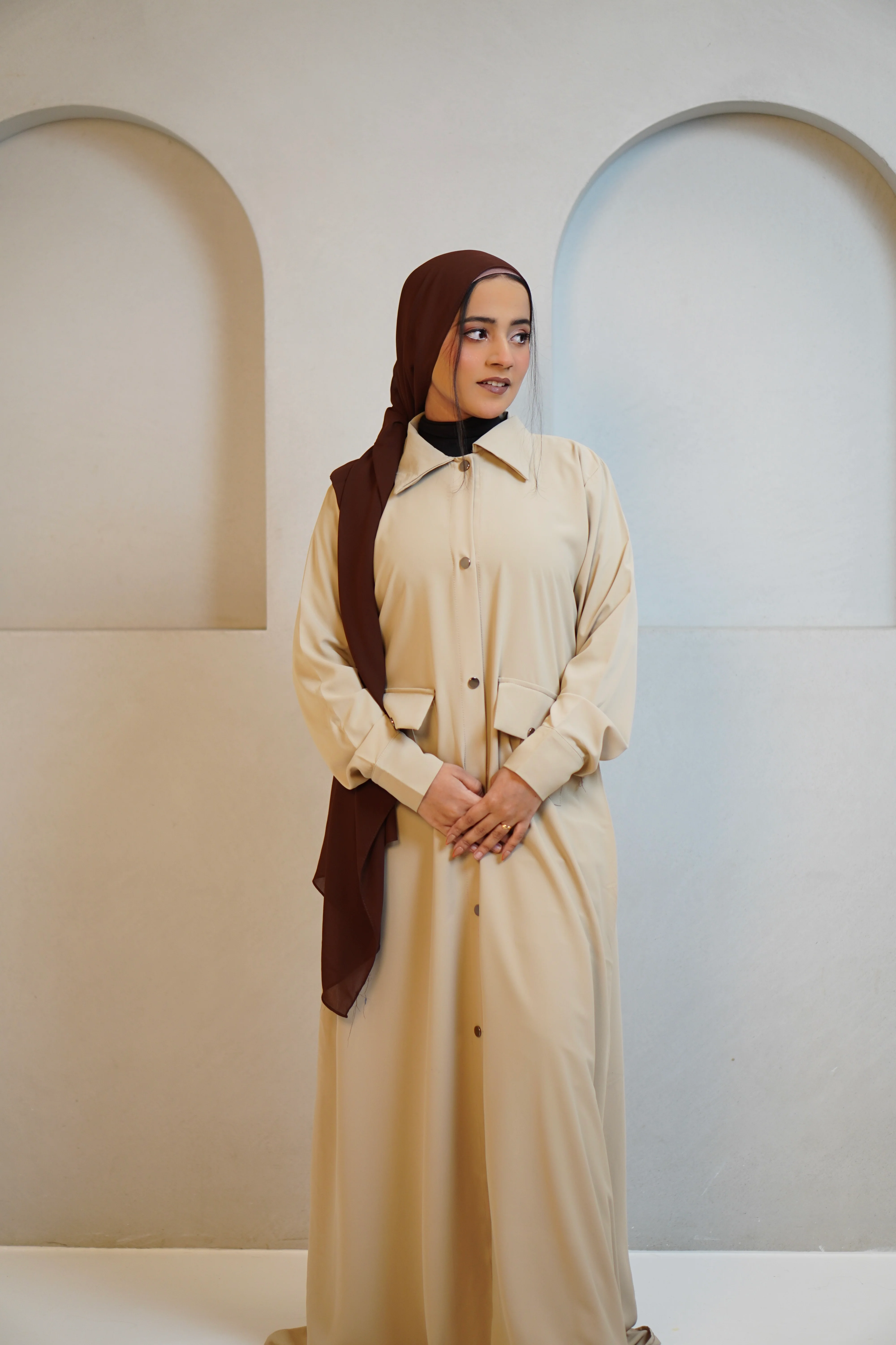Modest Shirt Dress - Crème Beige - Image 6