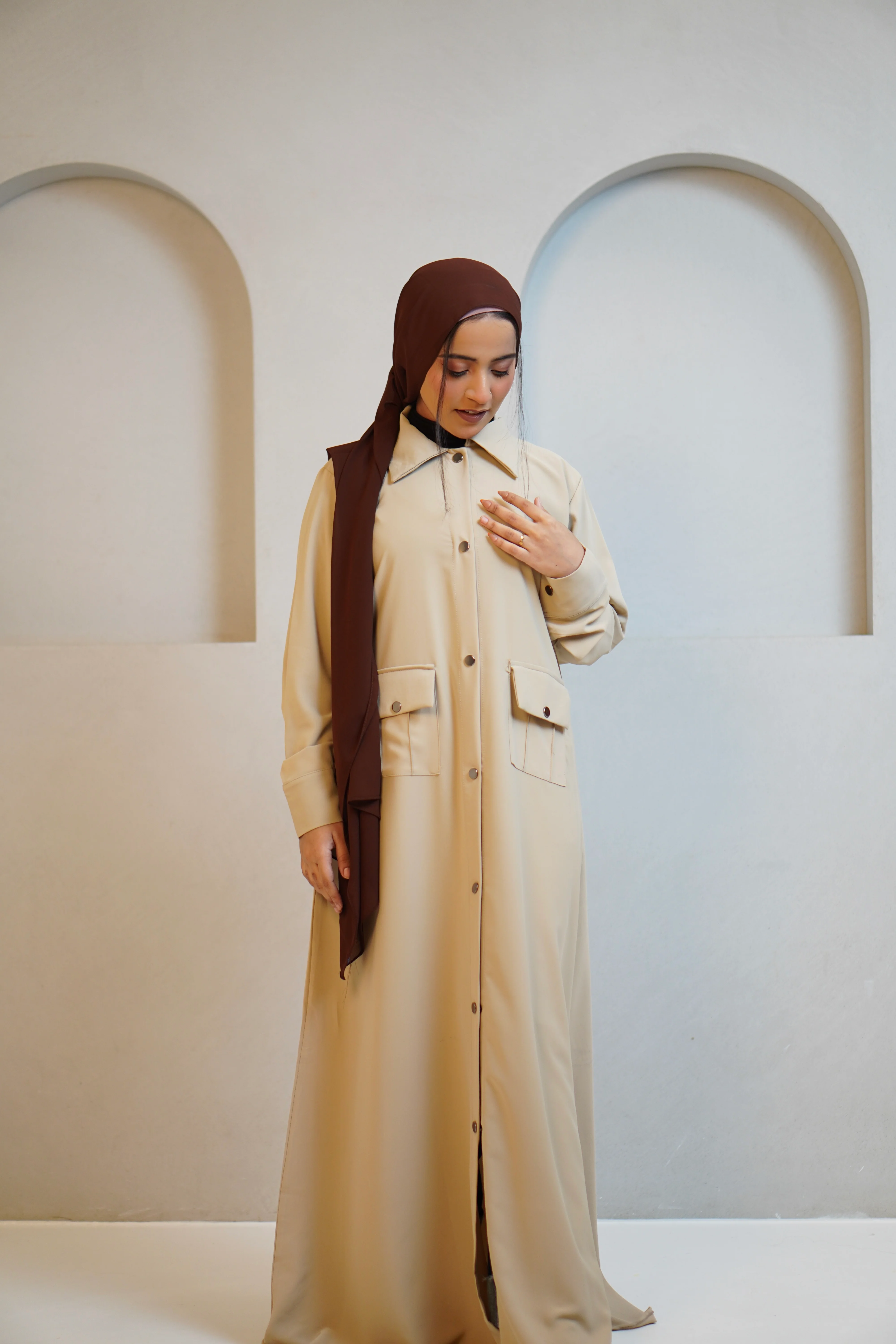 Modest Shirt Dress - Crème Beige - Image 7