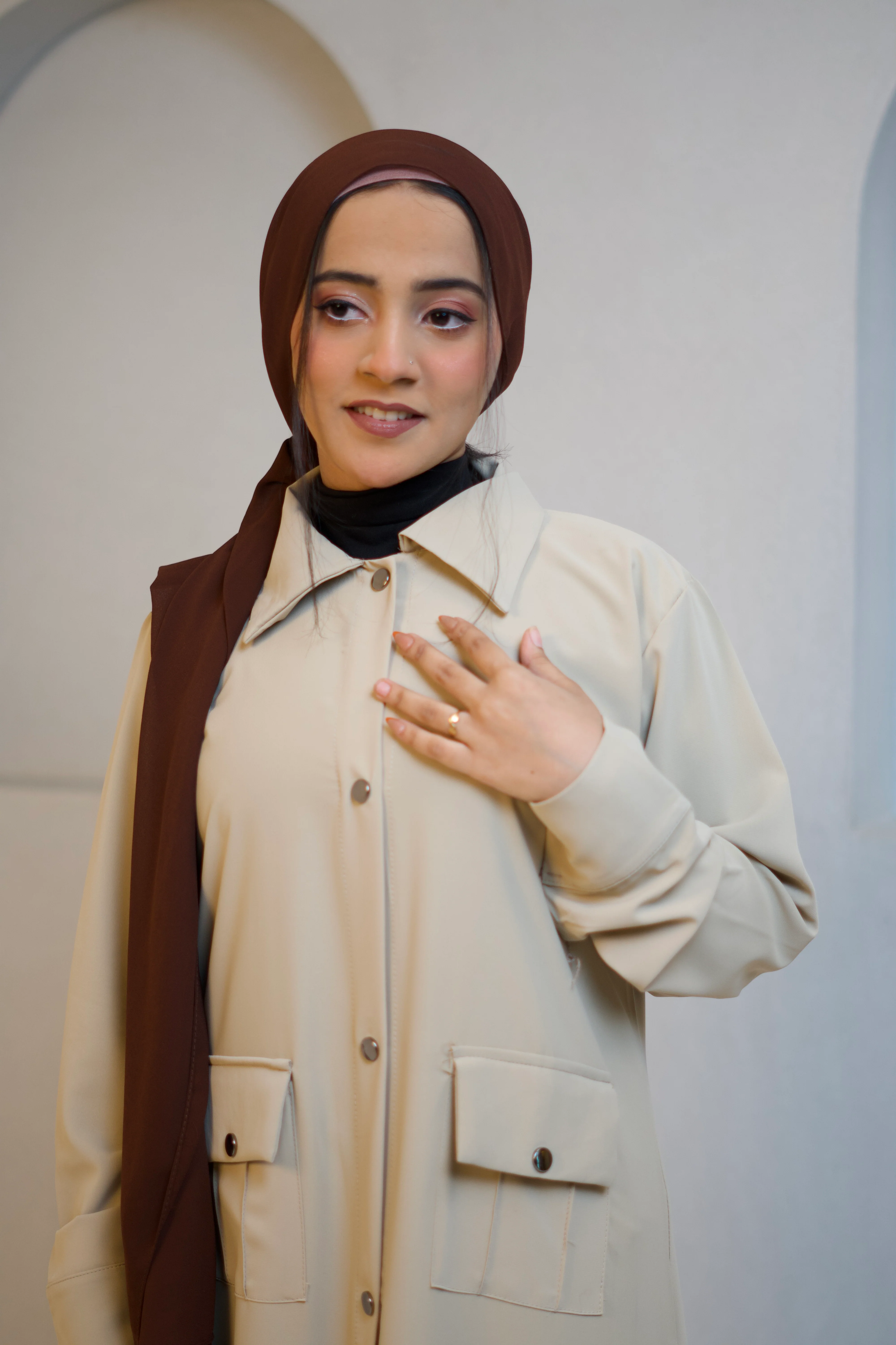 Modest Shirt Dress - Crème Beige - Image 9