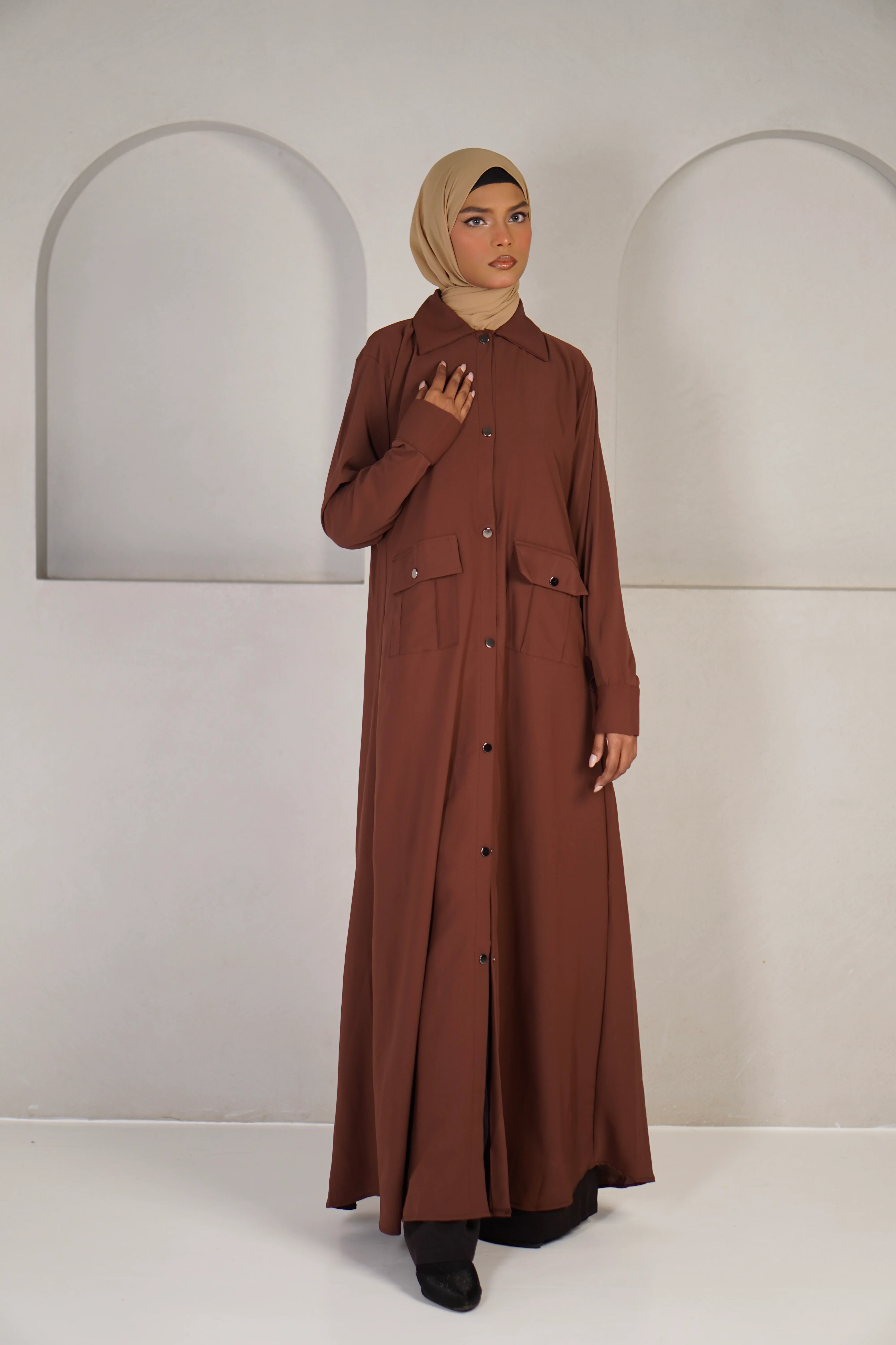 Modest Shirt Dress - Rustic Brown - Image 3