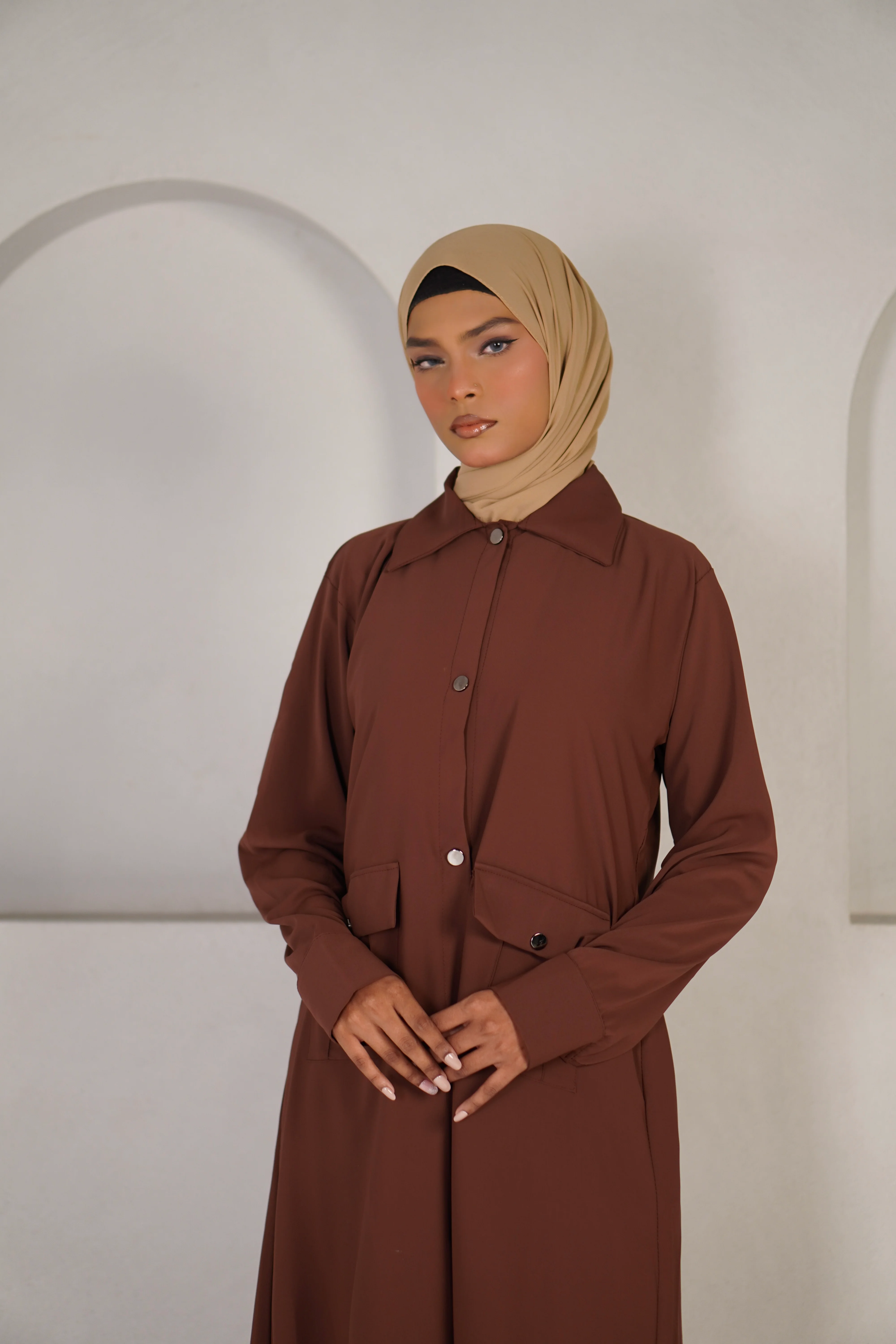 Modest Shirt Dress - Rustic Brown - Image 5