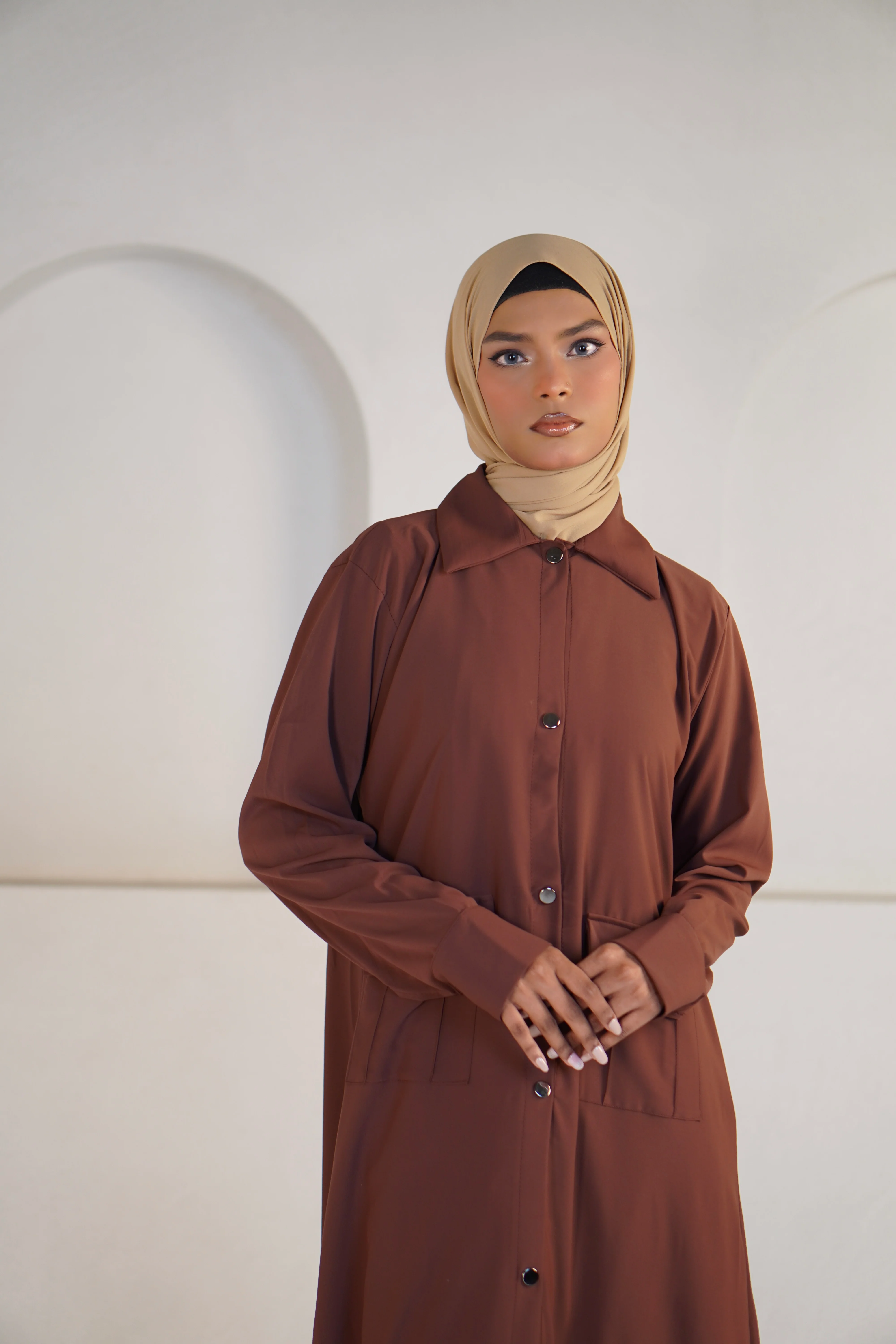 Modest Shirt Dress - Rustic Brown - Image 6
