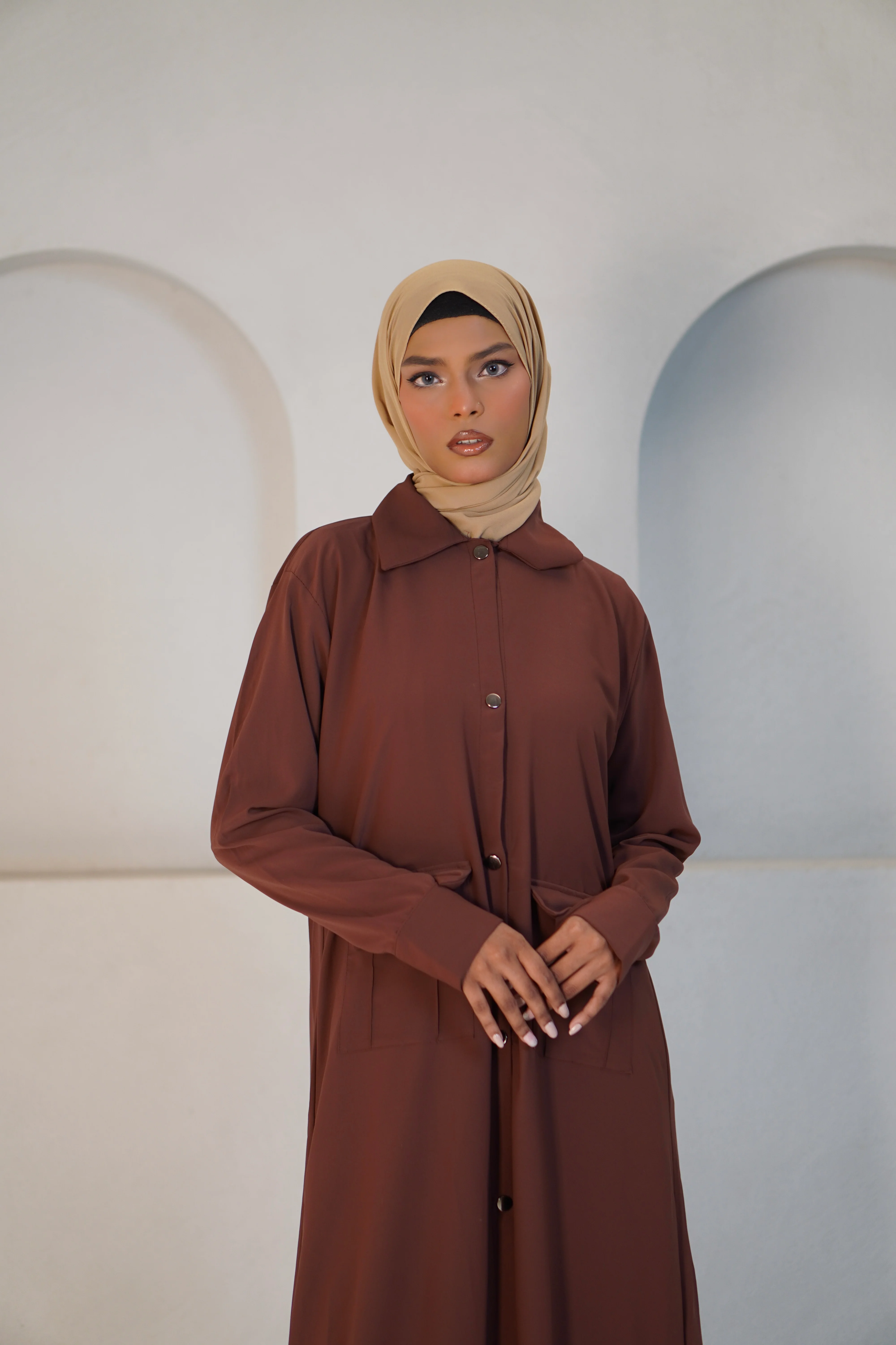 Modest Shirt Dress - Rustic Brown - Image 7