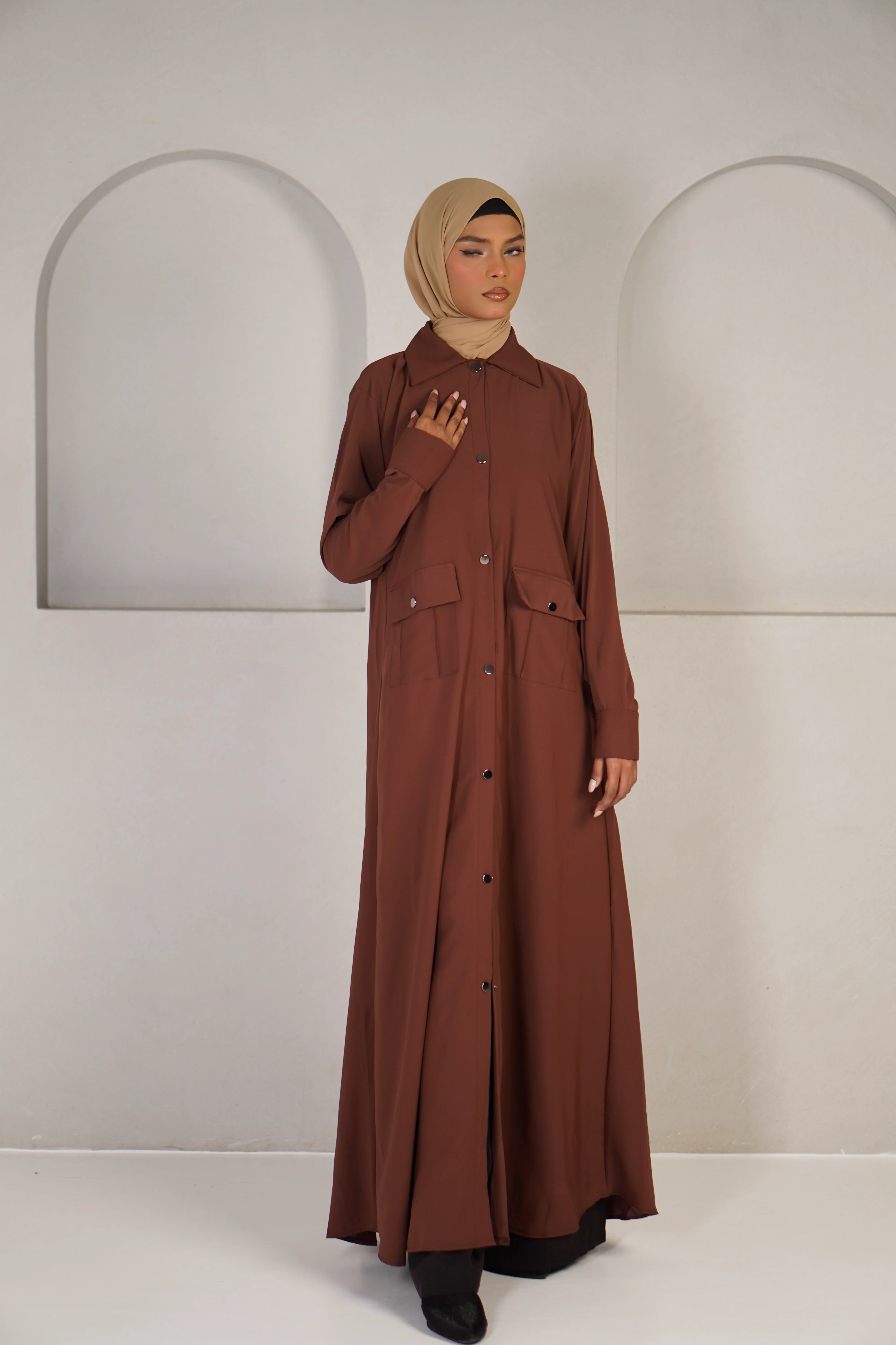 Modest Shirt Dress - Rustic Brown - Image 8