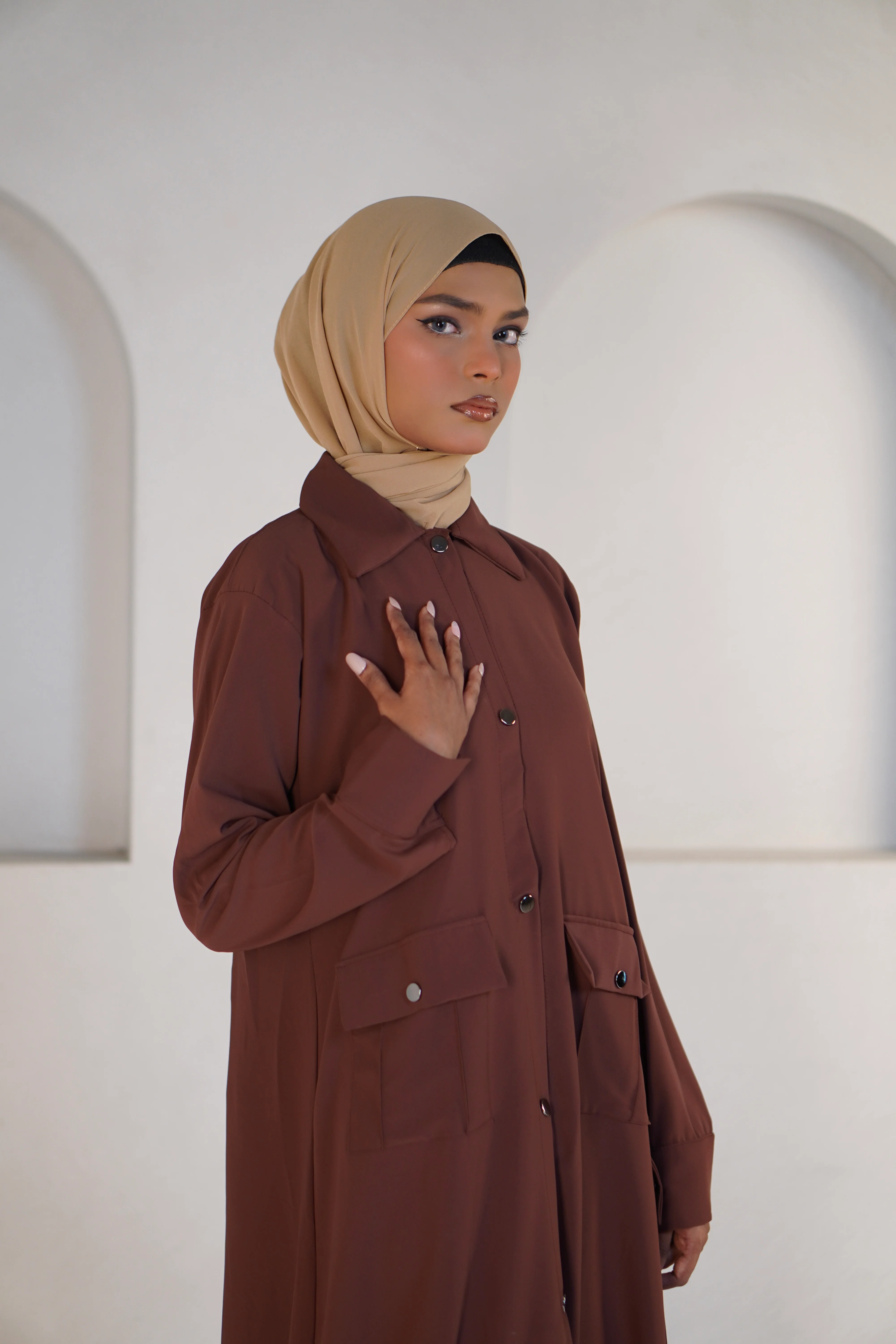 Modest Shirt Dress - Rustic Brown - Image 9