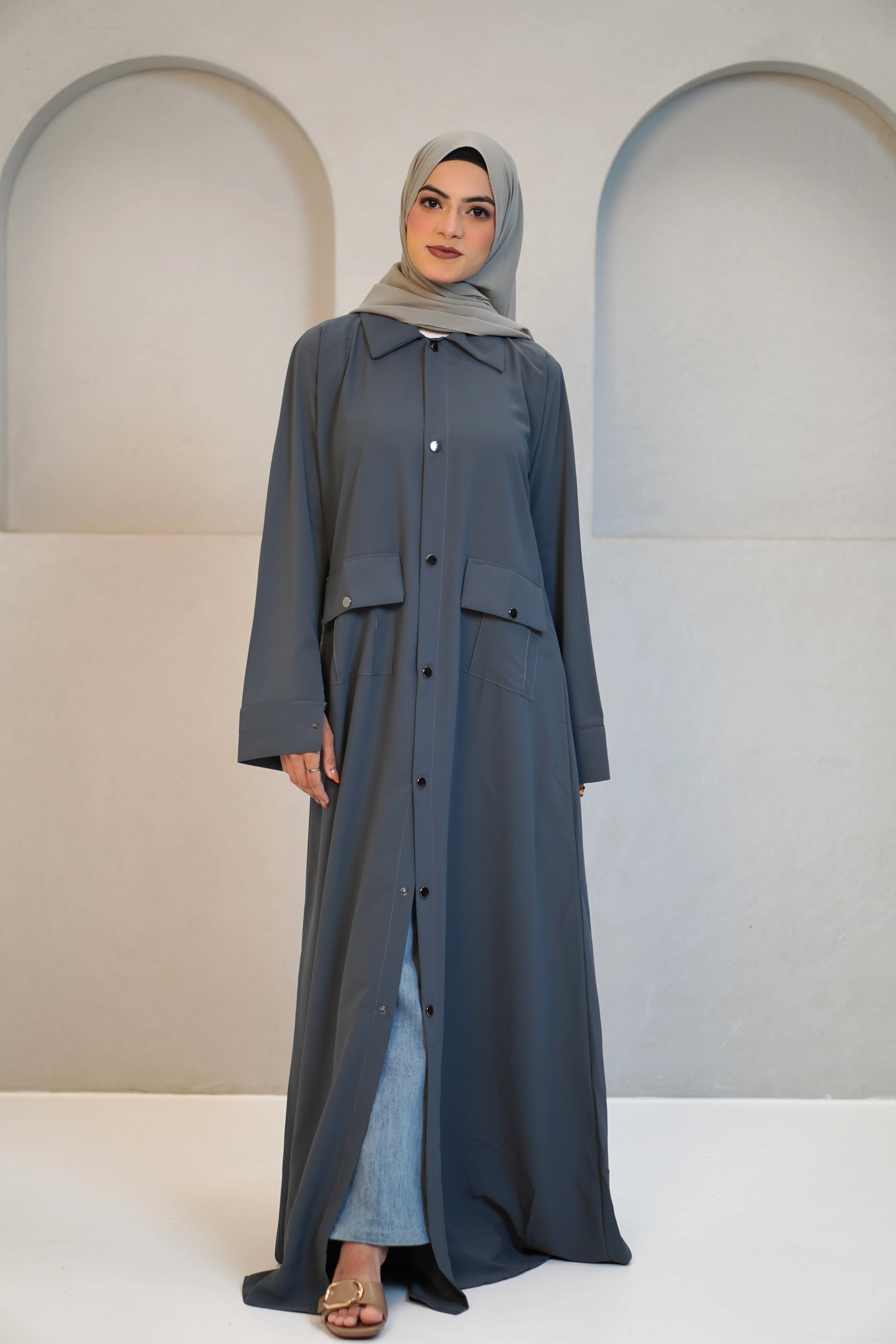 Modest Shirt Dress - Sterling Grey