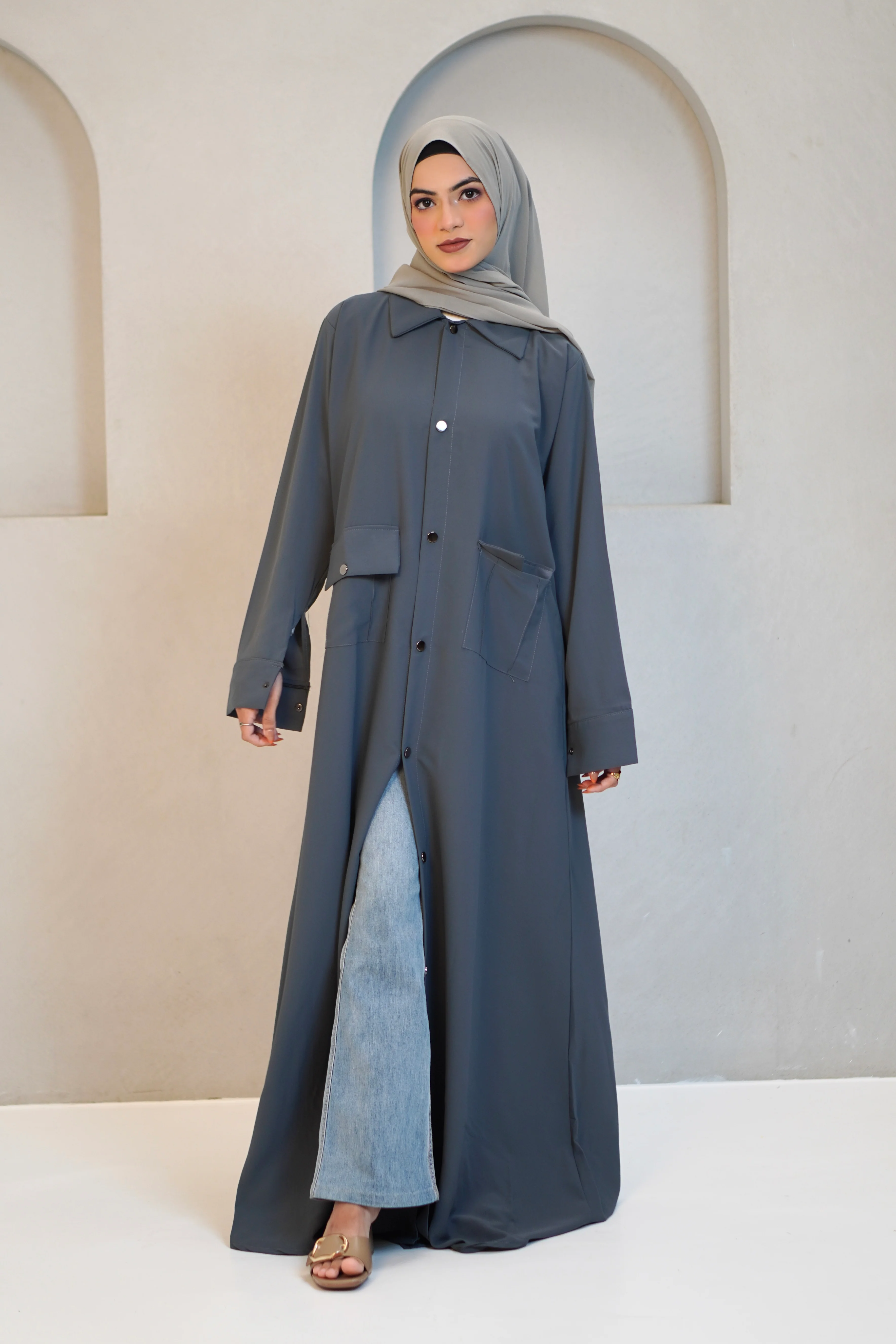 Modest Shirt Dress - Sterling Grey - Image 2