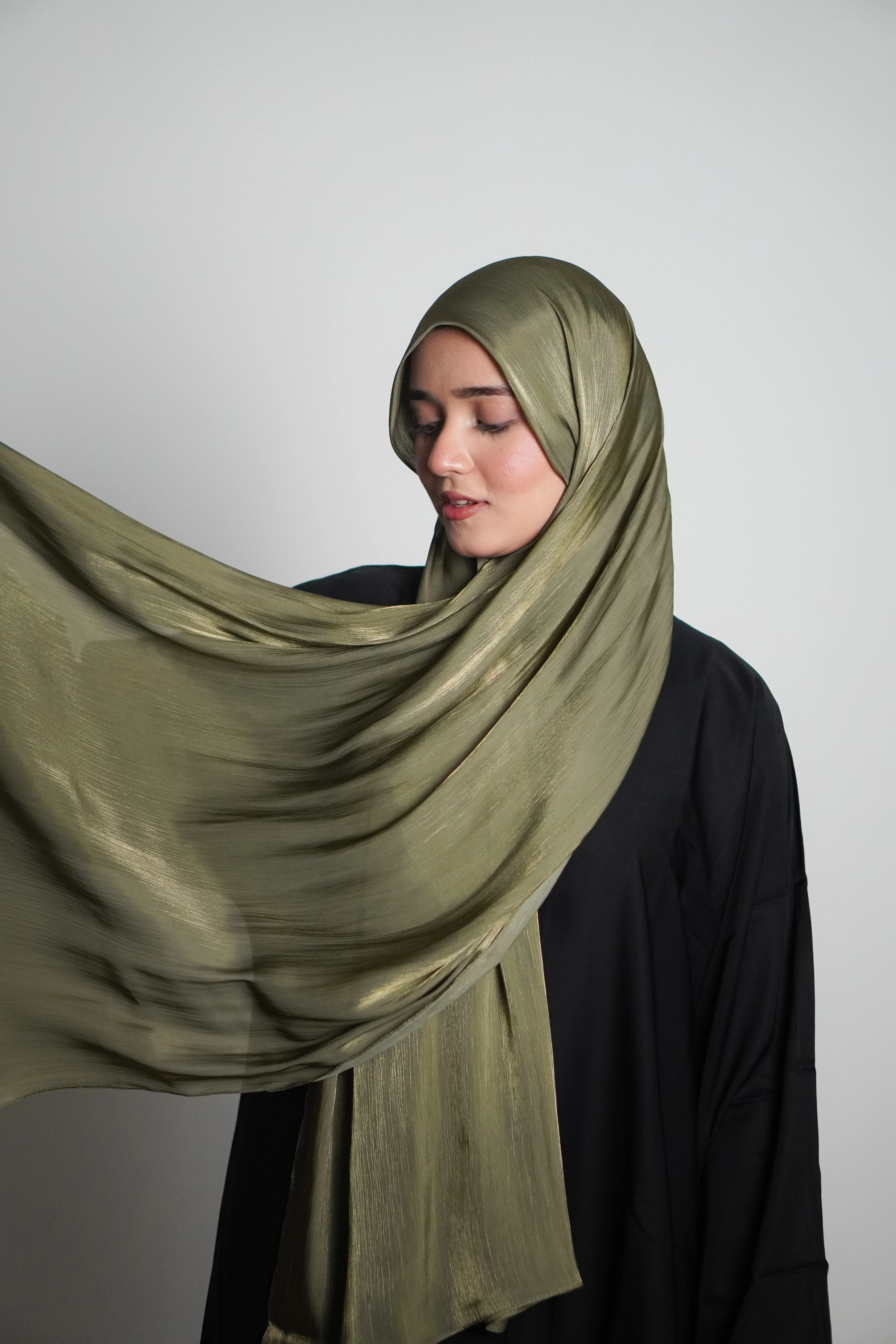 Premium Organza Hijab - Olive Green - Image 5