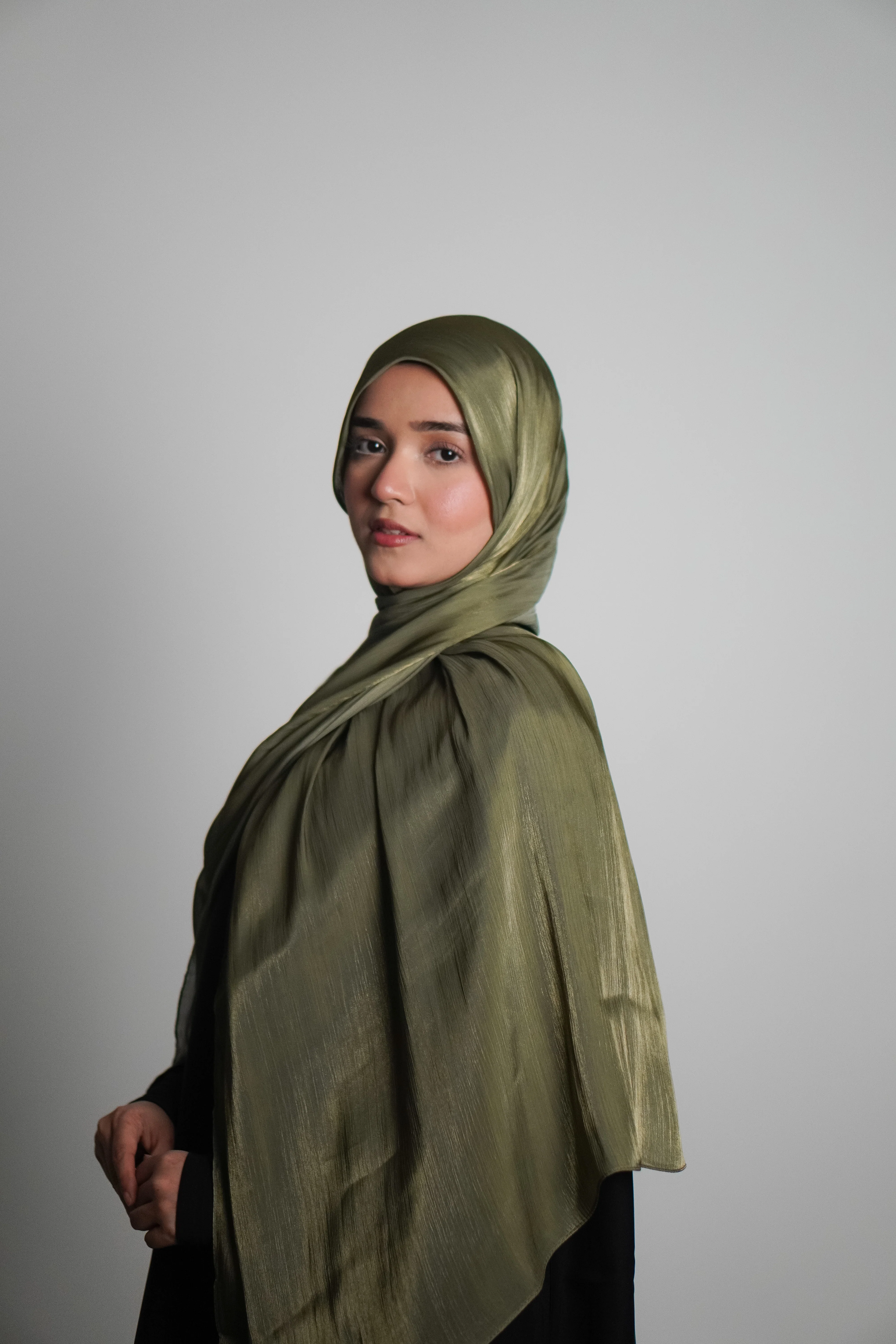Premium Organza Hijab - Olive Green - Image 6