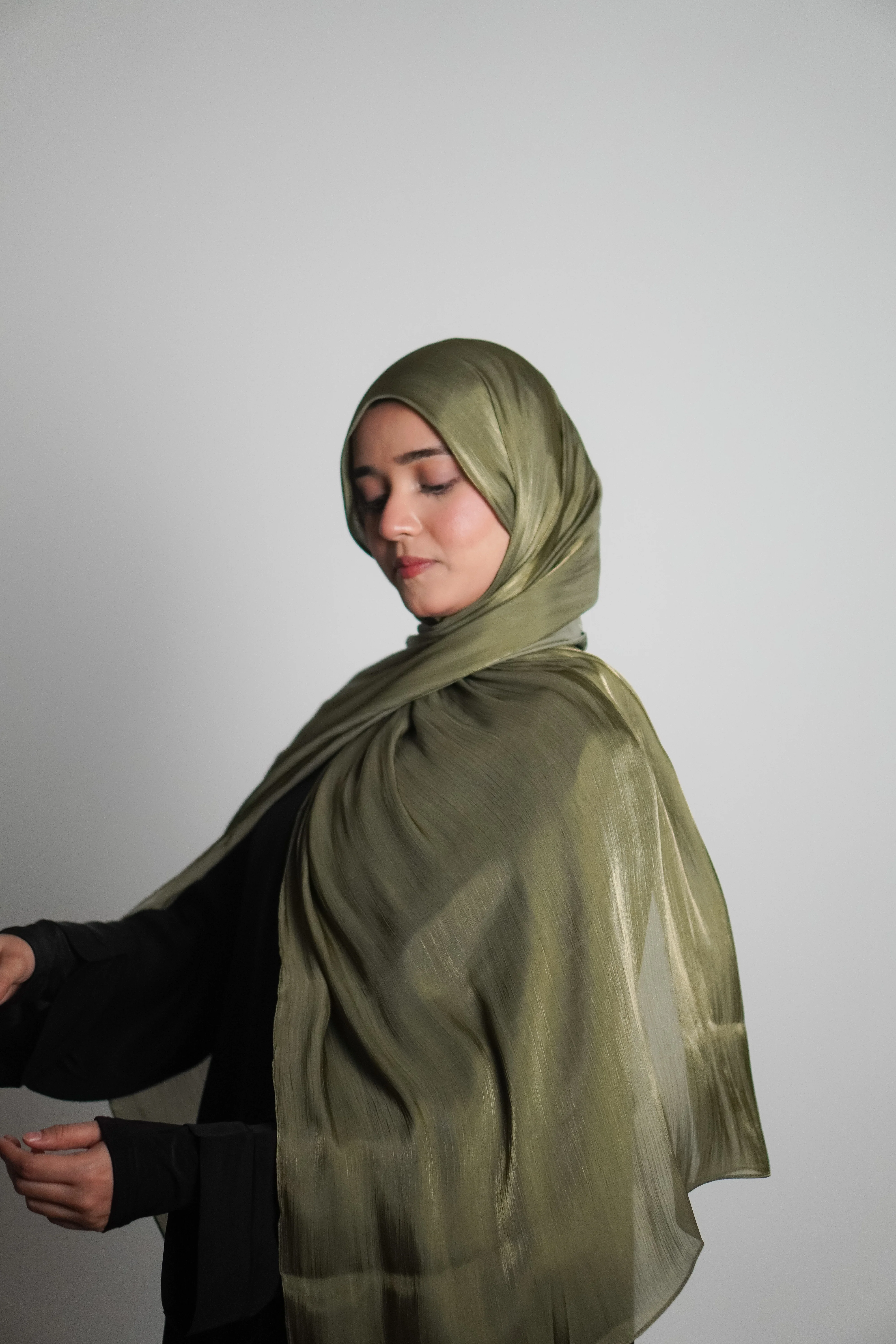 Premium Organza Hijab - Olive Green - Image 7