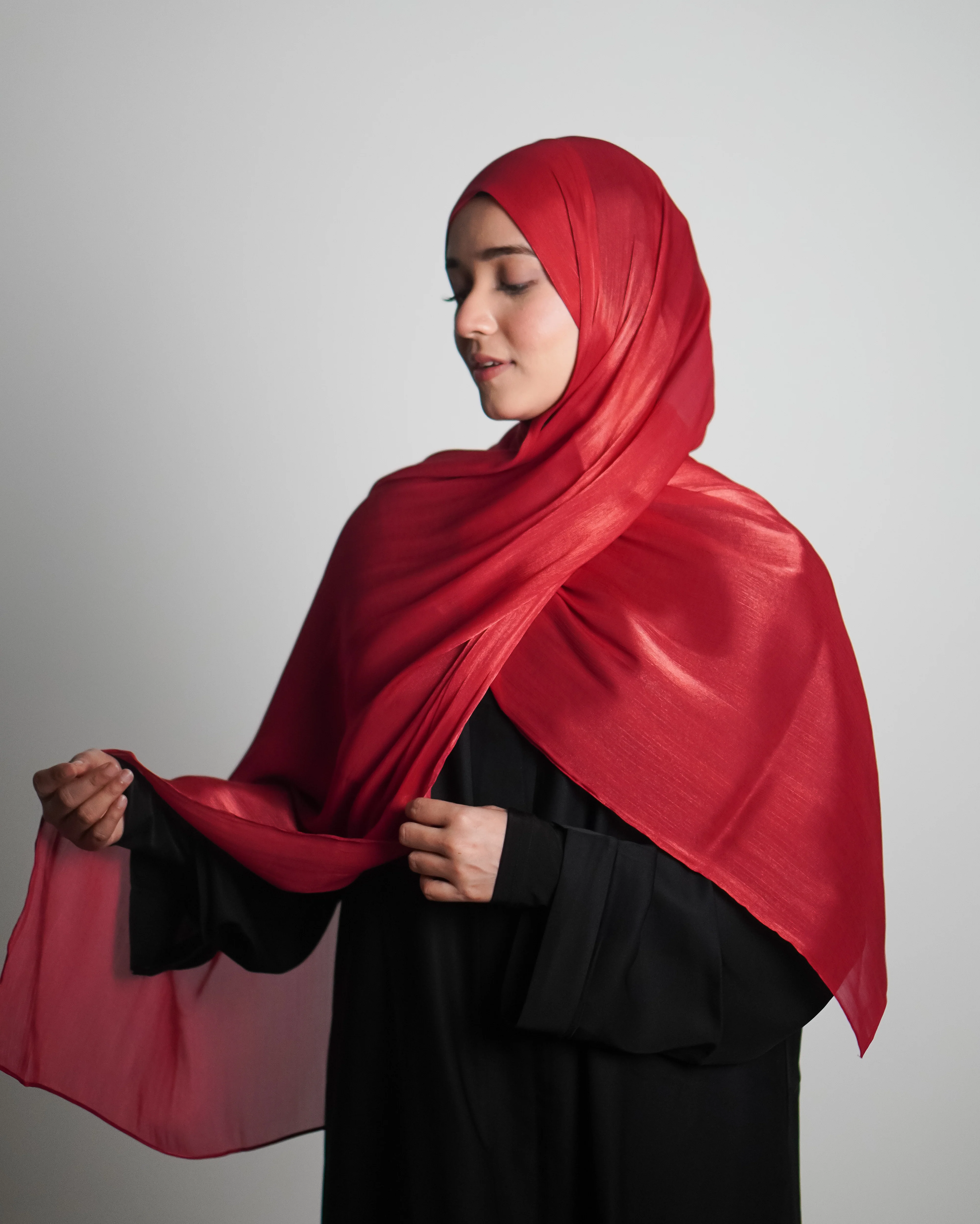 Premium Organza Hijab - Cherry Red - Image 4