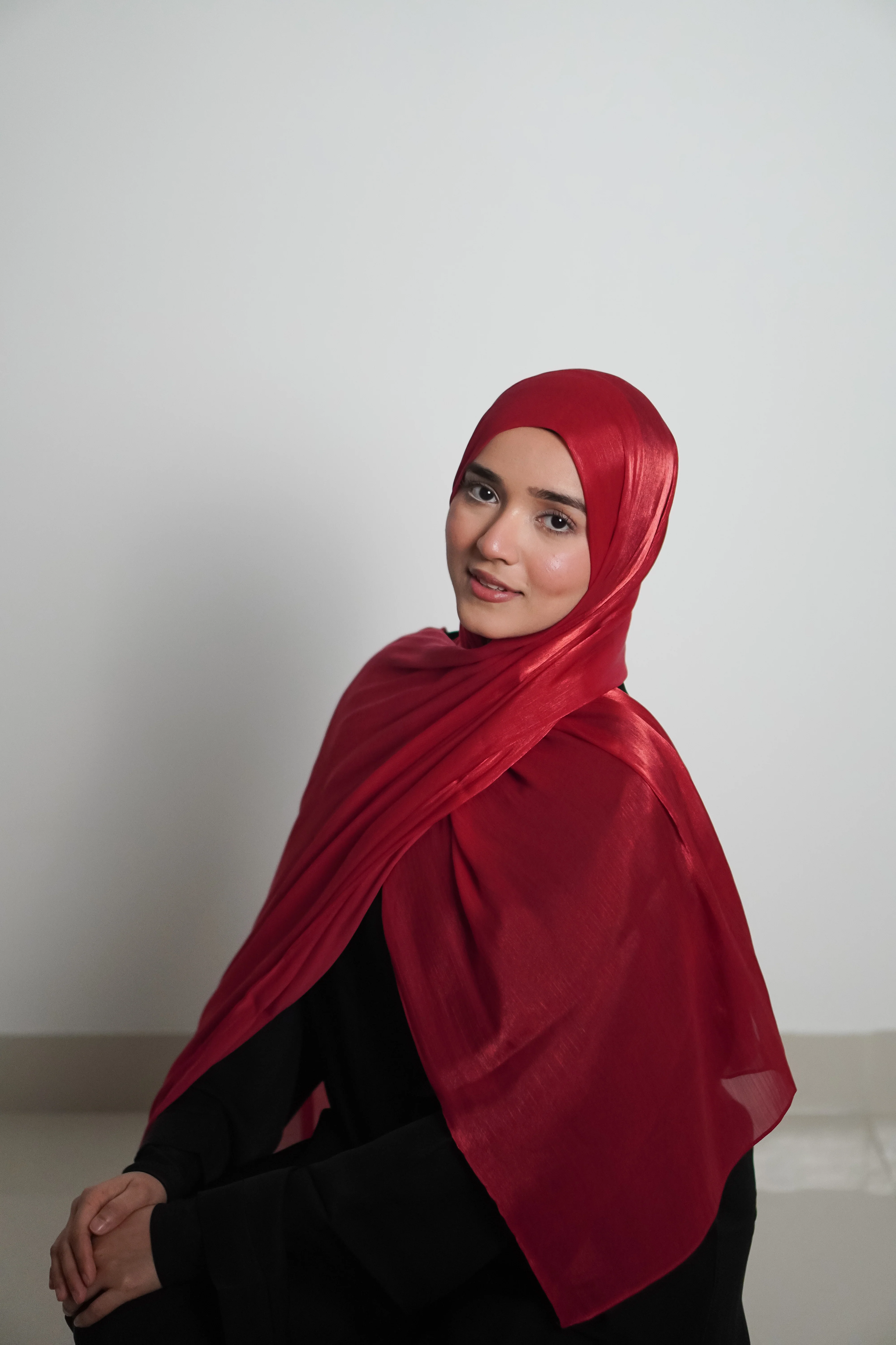 Premium Organza Hijab - Cherry Red - Image 8