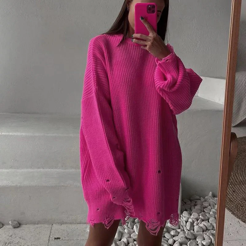 Pullover Women Sweater Dress - Oversized - Image 10
