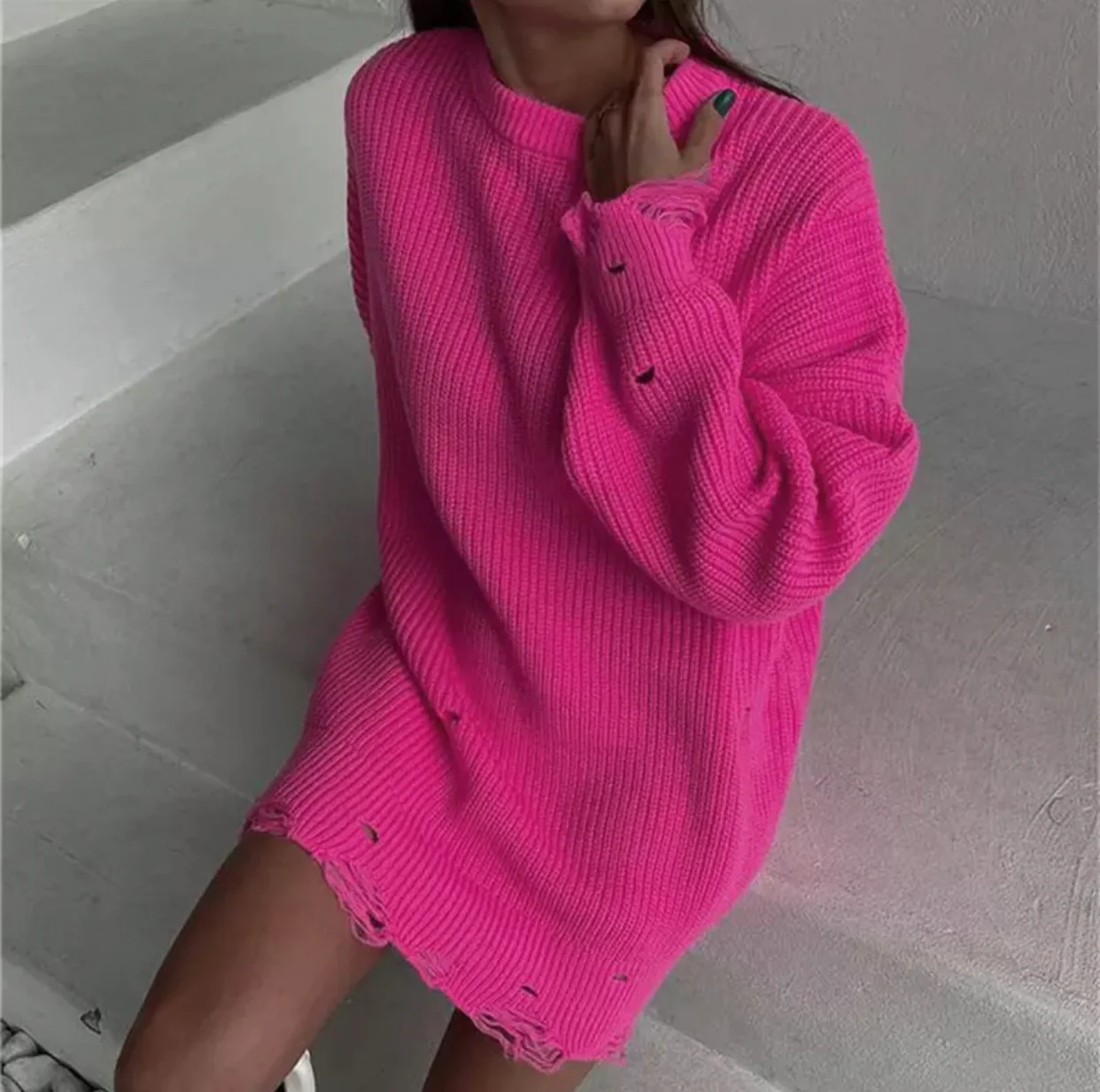 Pullover Women Sweater Dress - Oversized - Image 16