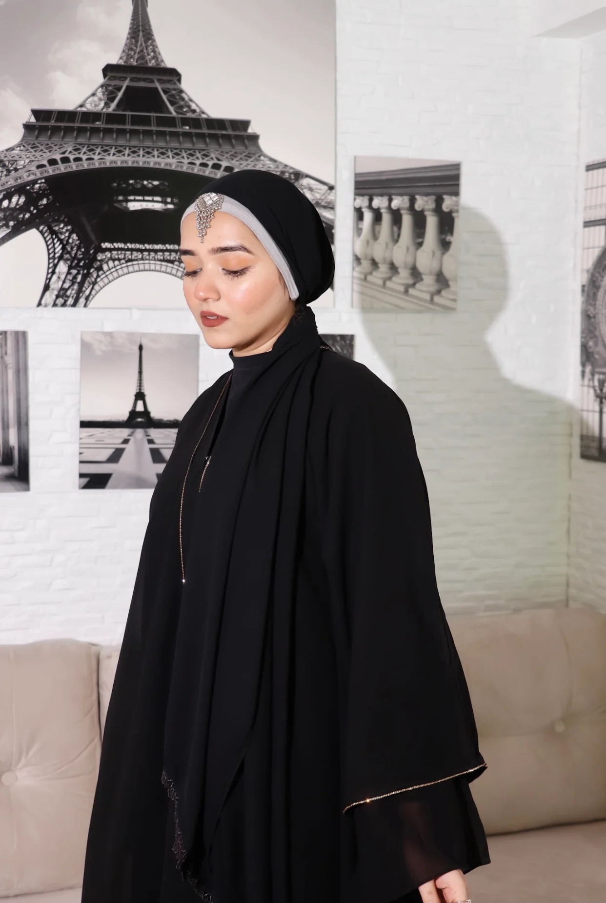 Rhinestone Abayah - Midnight Black - Image 10