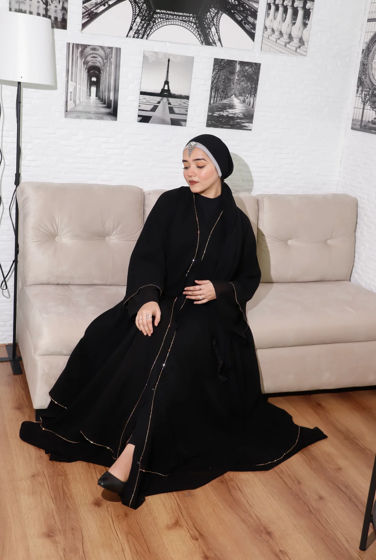 Rhinestone Abayah - Midnight Black - Image 8