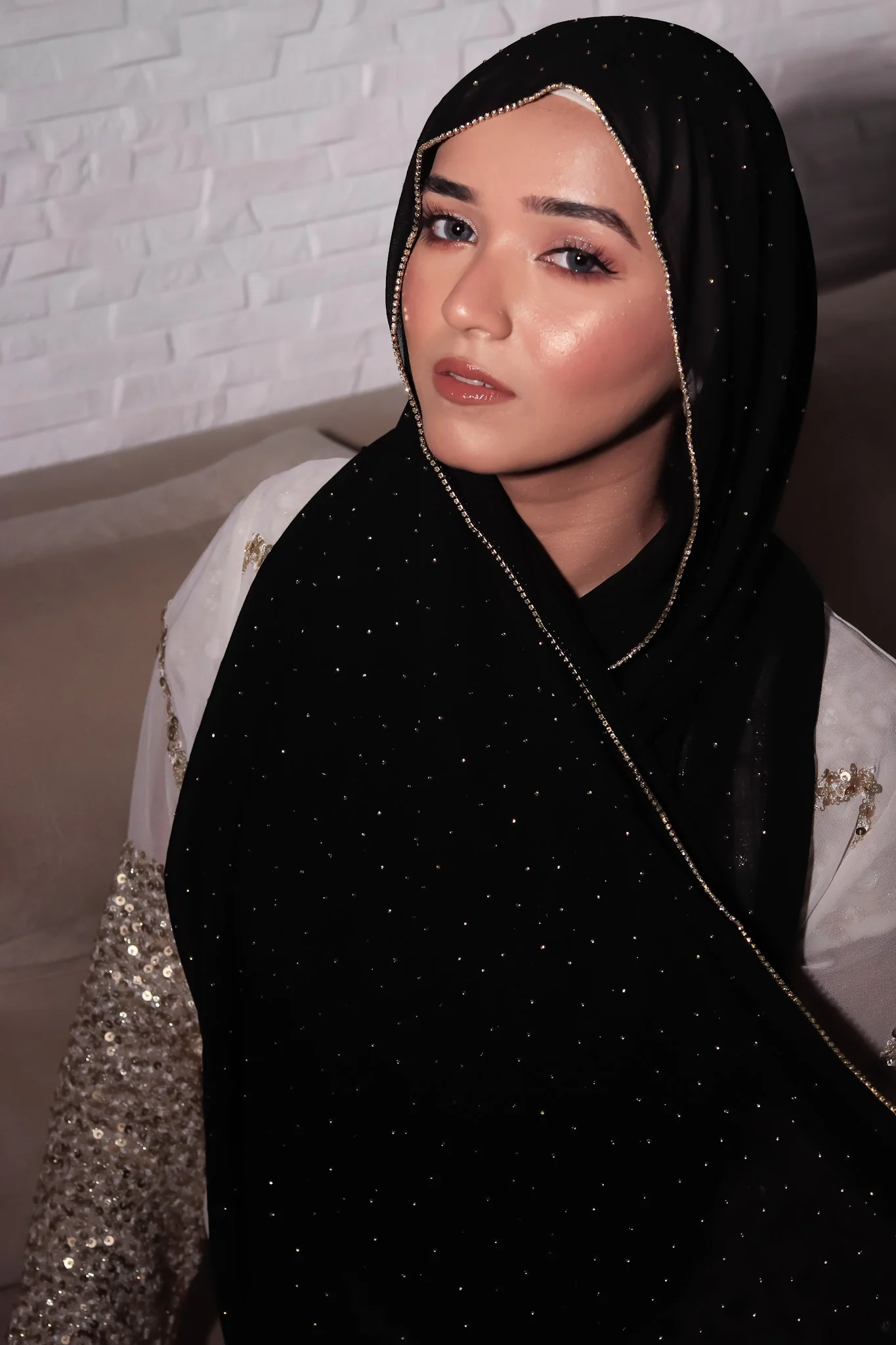 Rhinestone Hijab - Black - Image 4