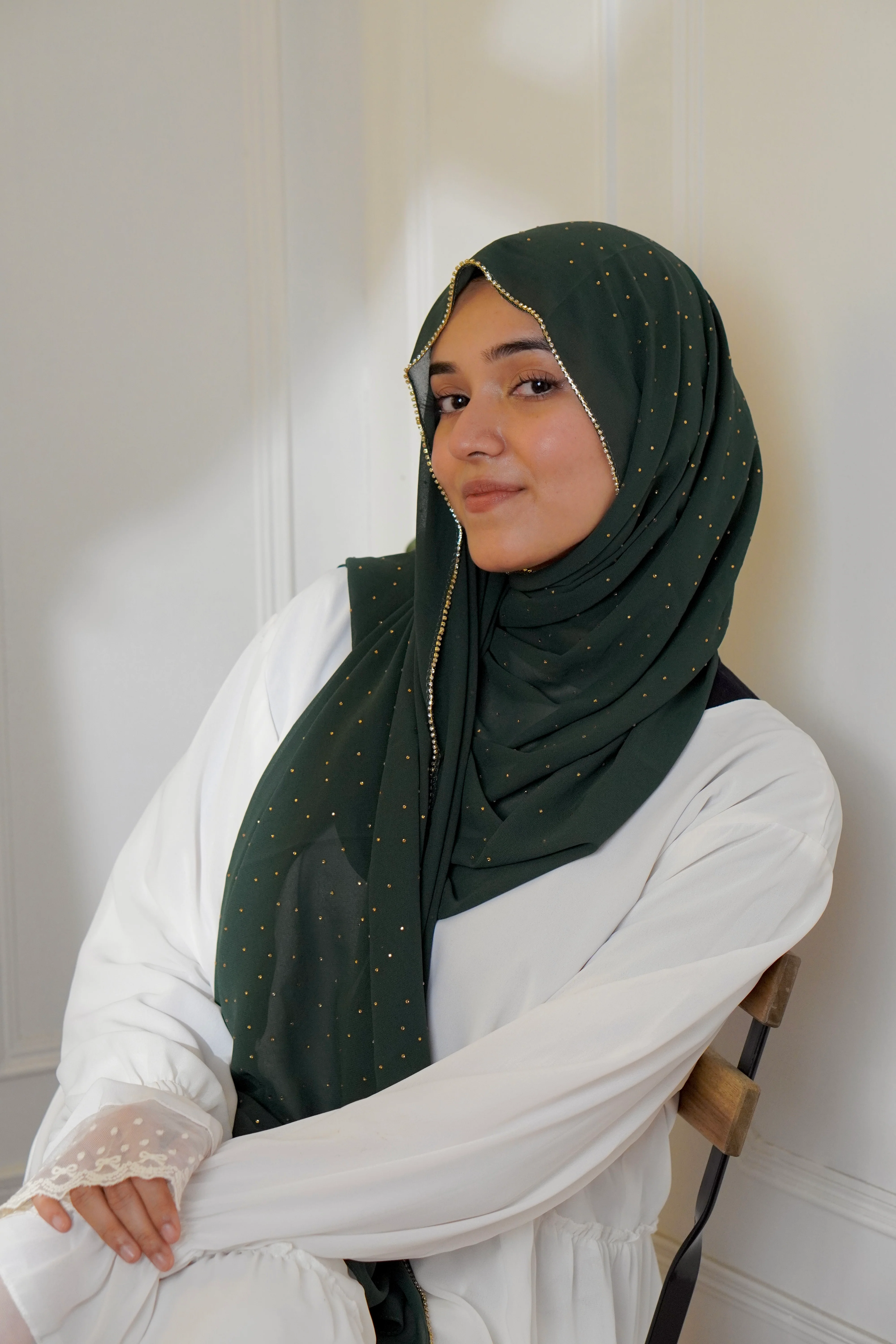 Rhinestone Hijab - Bottle Green - Image 3