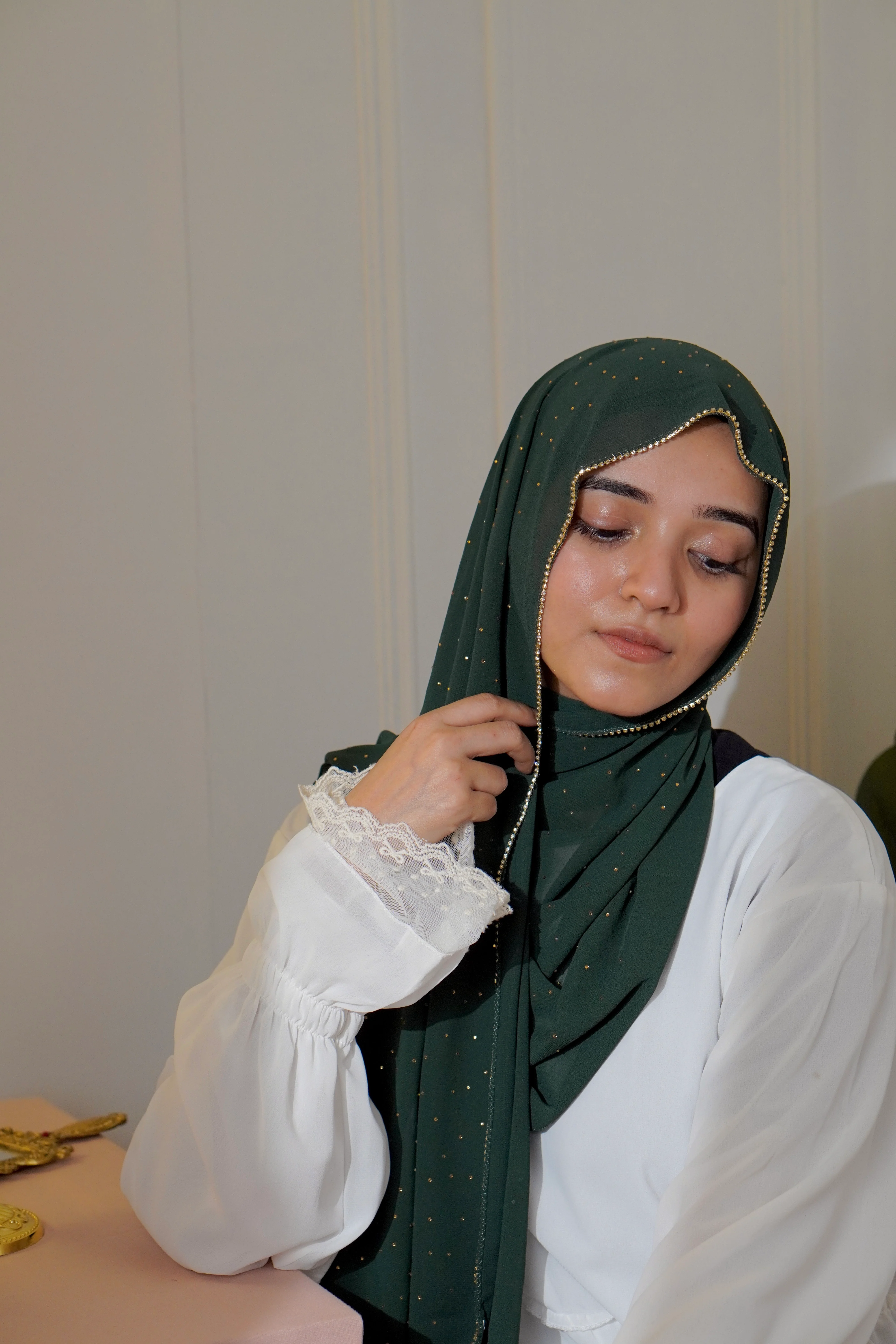 Rhinestone Hijab - Bottle Green - Image 4