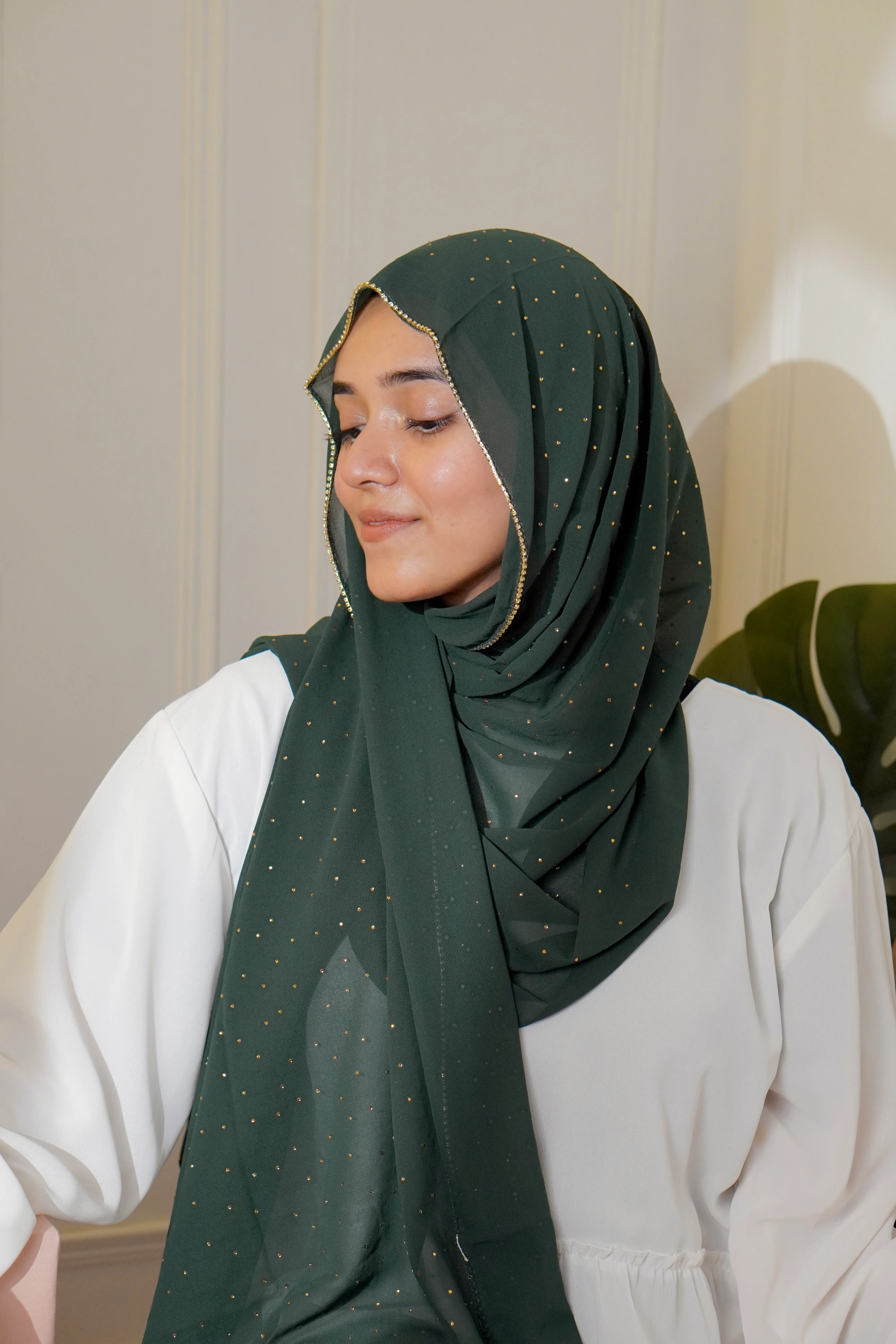 Rhinestone Hijab - Bottle Green - Image 5