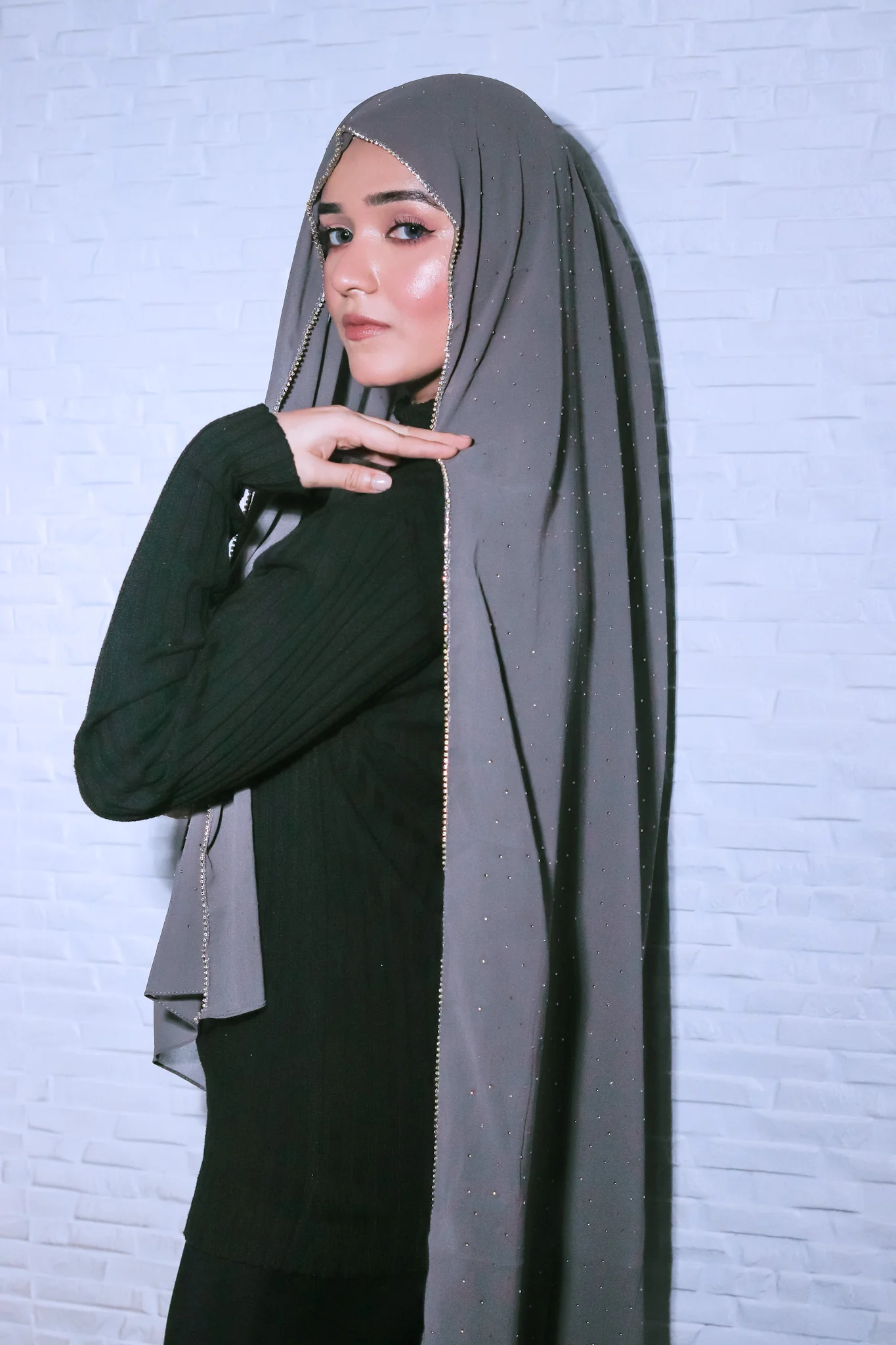 Rhinestone Hijab - Sterling Grey - Image 3