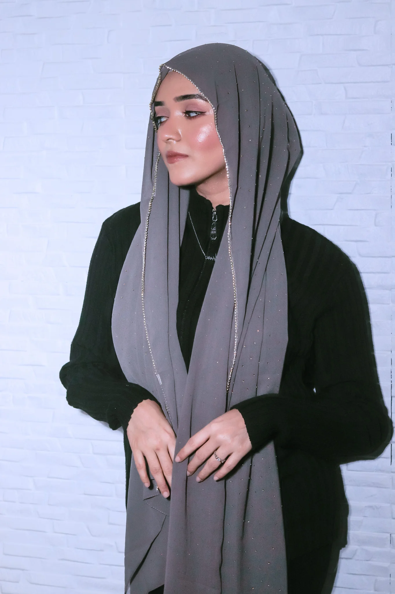 Rhinestone Hijab - Sterling Grey - Image 5