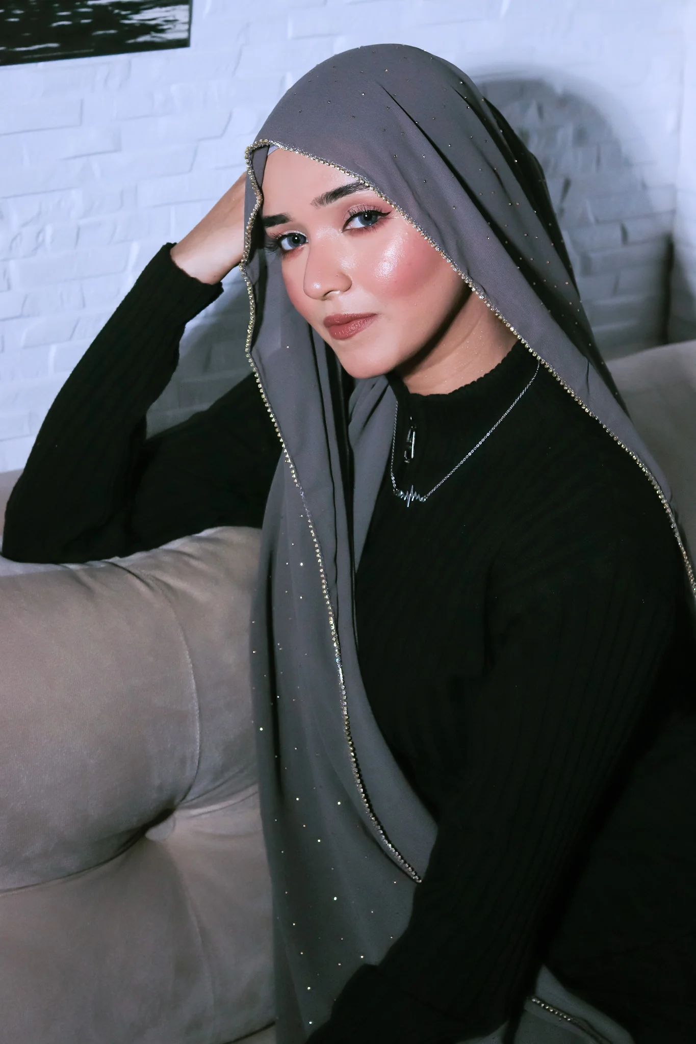 Rhinestone Hijab - Sterling Grey - Image 6