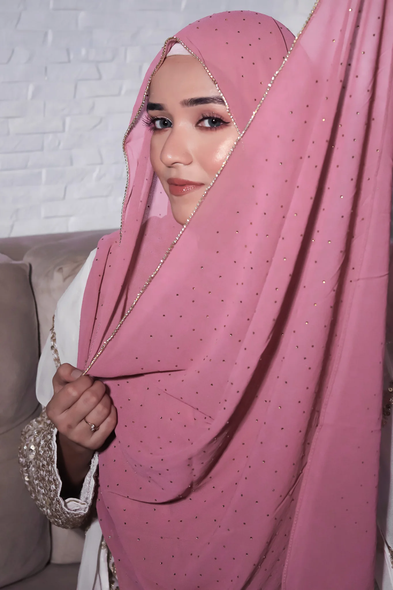 Rhinestone Hijab - Rose - Image 3