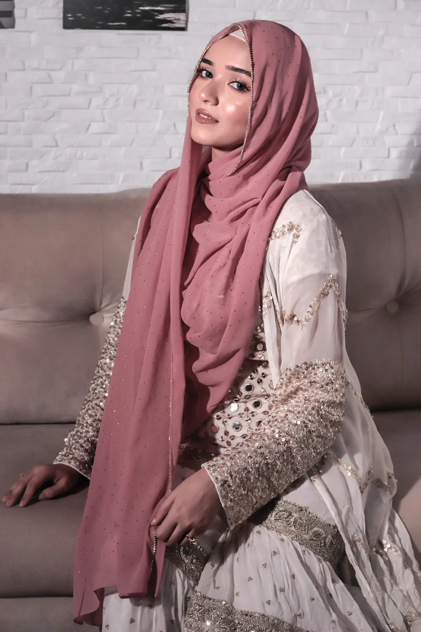Rhinestone Hijab - Rose - Image 4