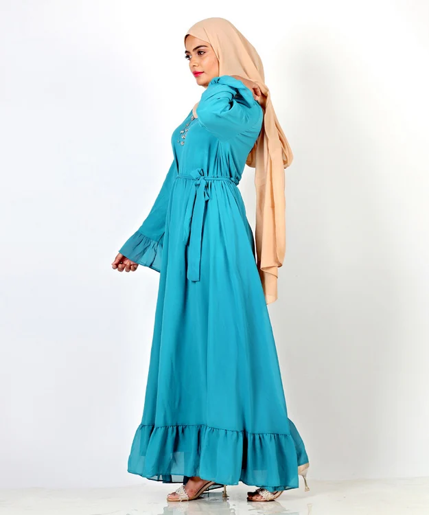 Shehreen frills – Teal Green - Image 4