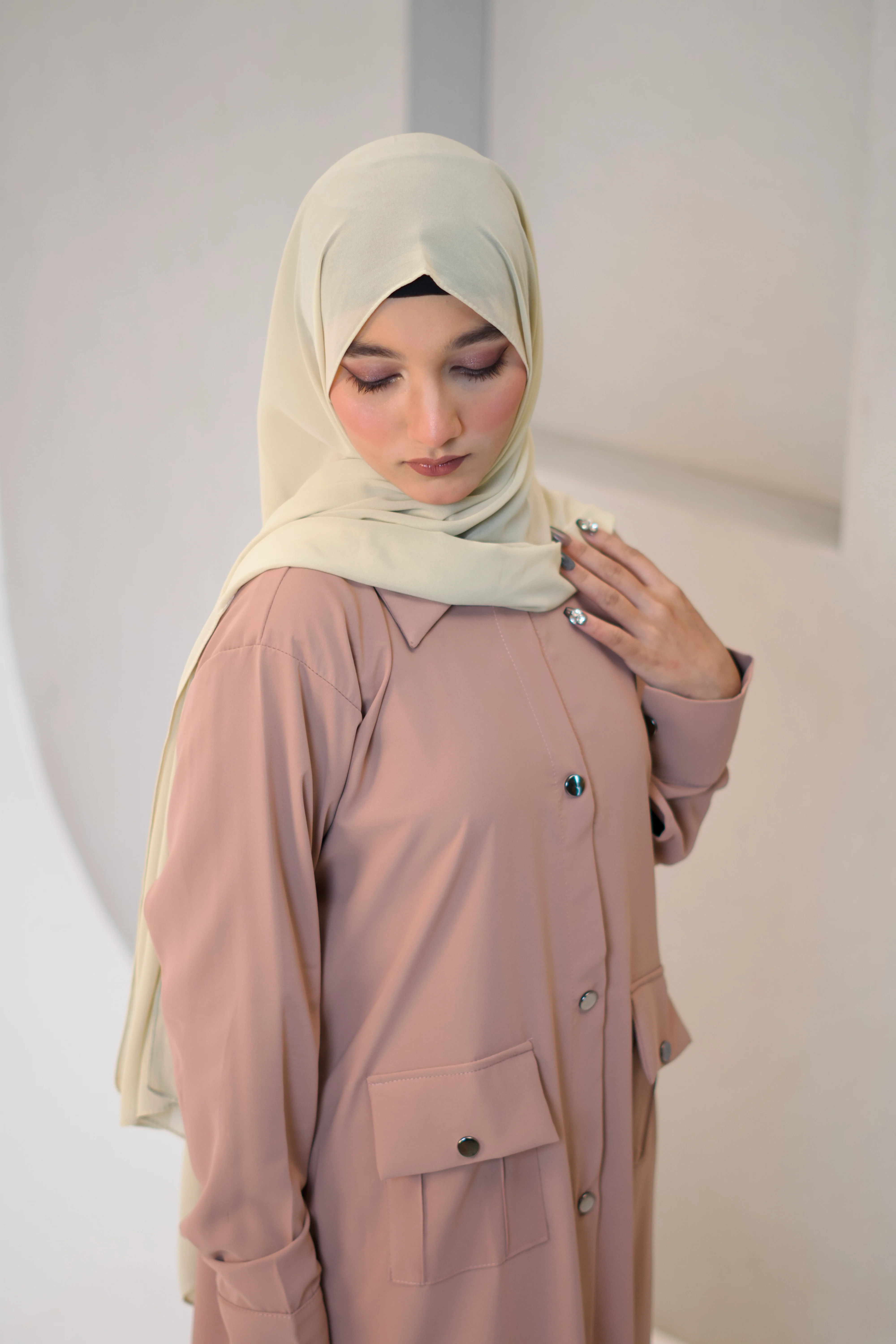 Modest Shirt Dress - Blush Pink - Image 14