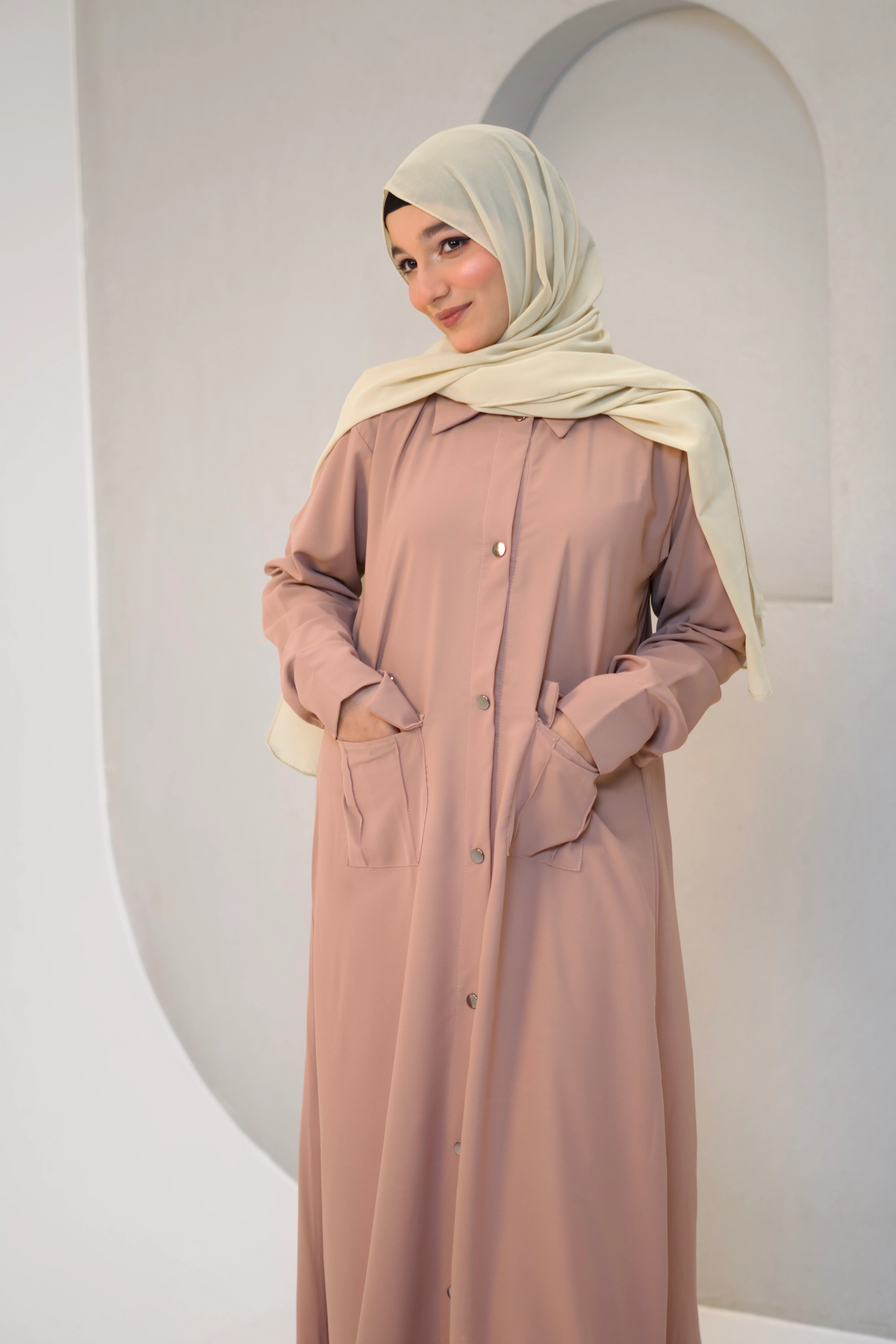 Modest Shirt Dress - Blush Pink - Image 2
