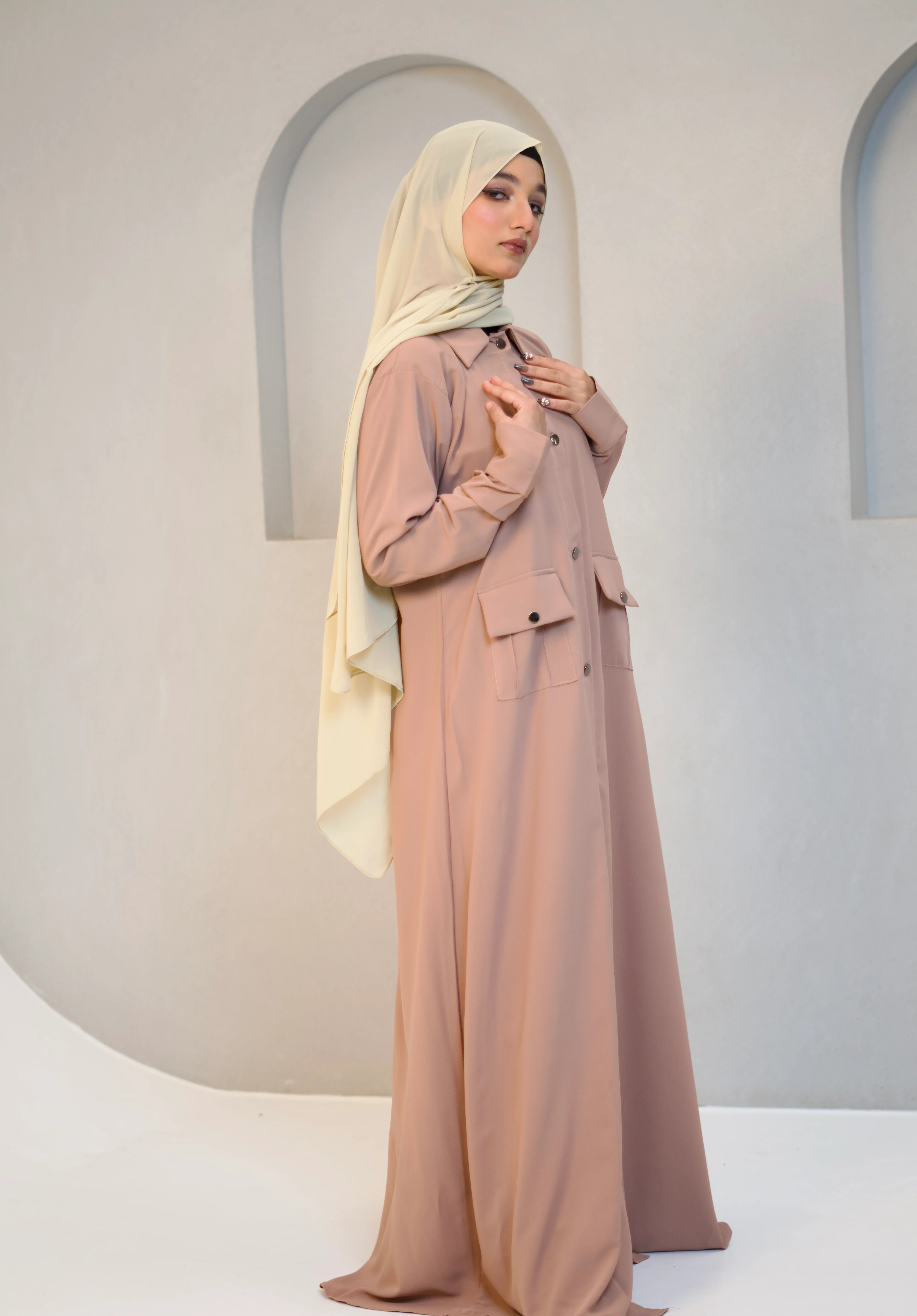 Modest Shirt Dress - Blush Pink - Image 3
