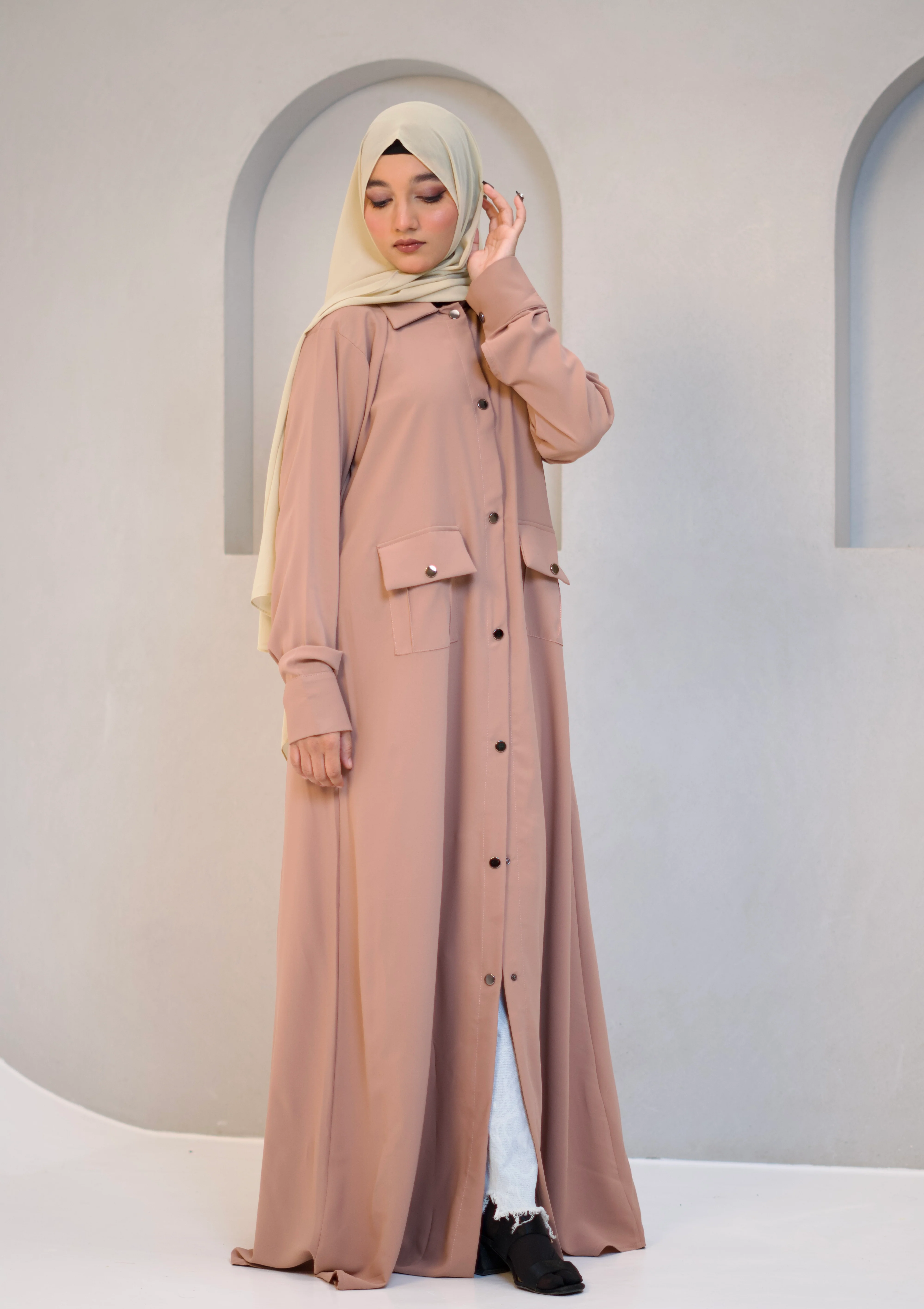 Modest Shirt Dress - Blush Pink - Image 4