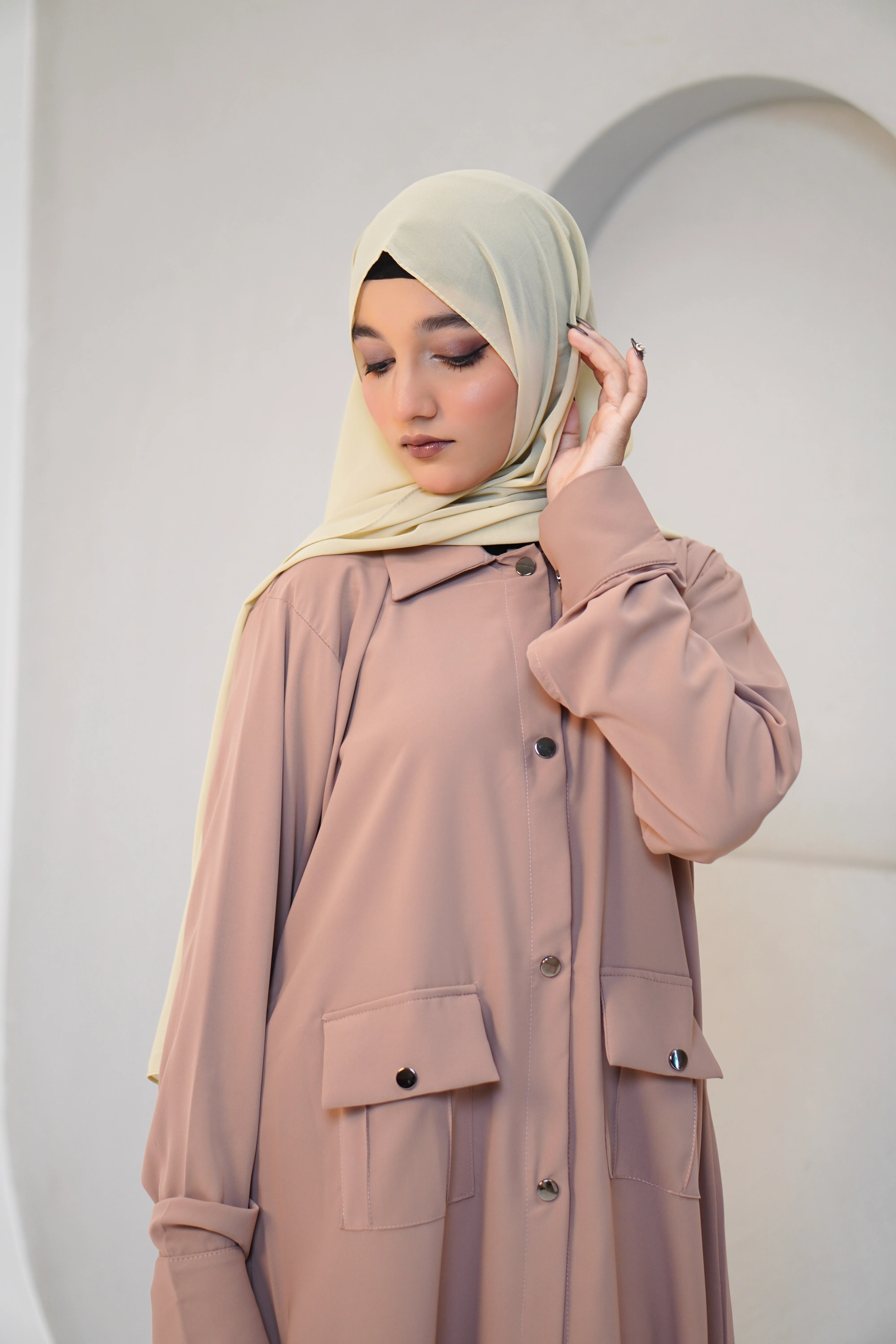 Modest Shirt Dress - Blush Pink - Image 9