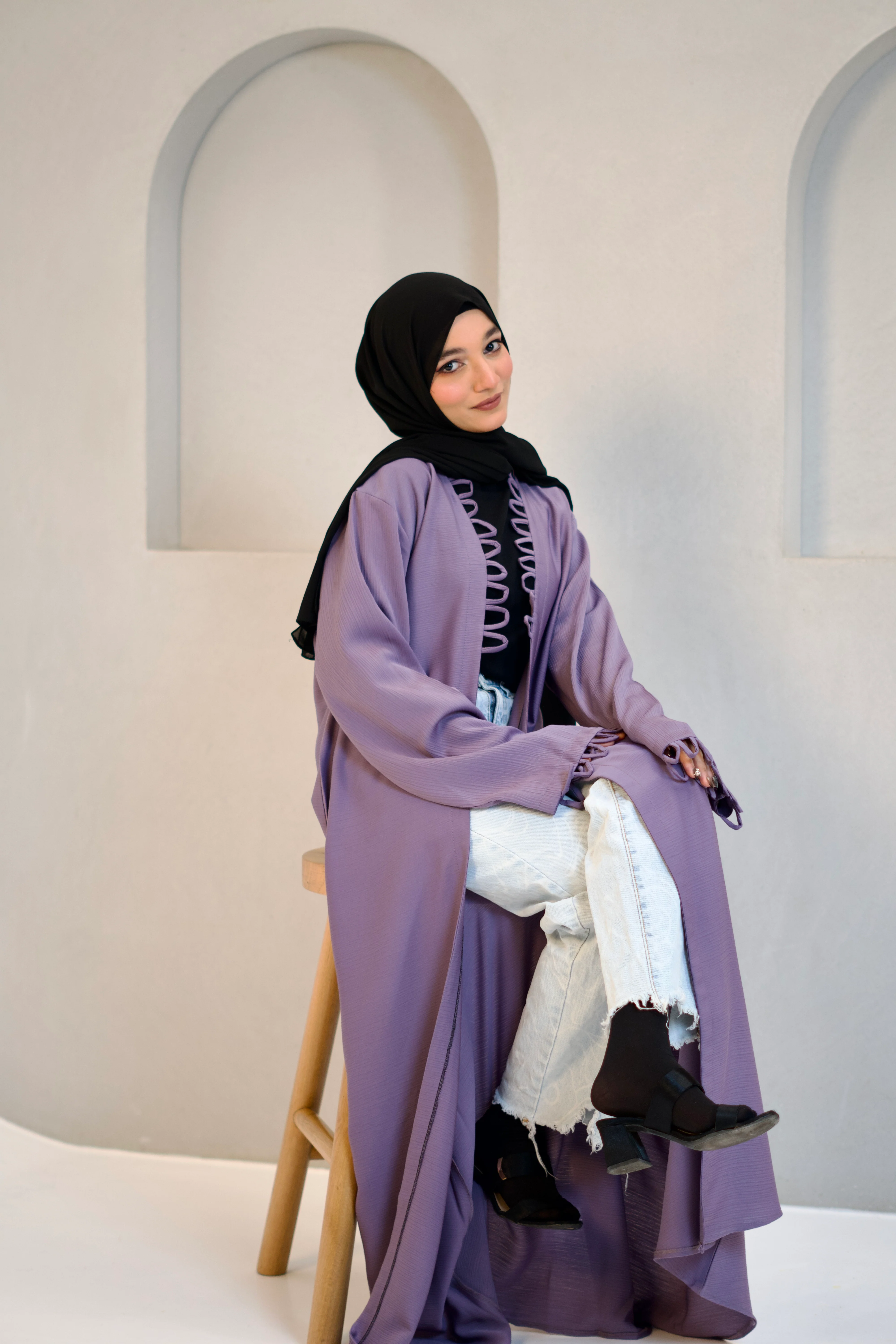 Tie Knot Shrug Abayah - Lavender - Image 10