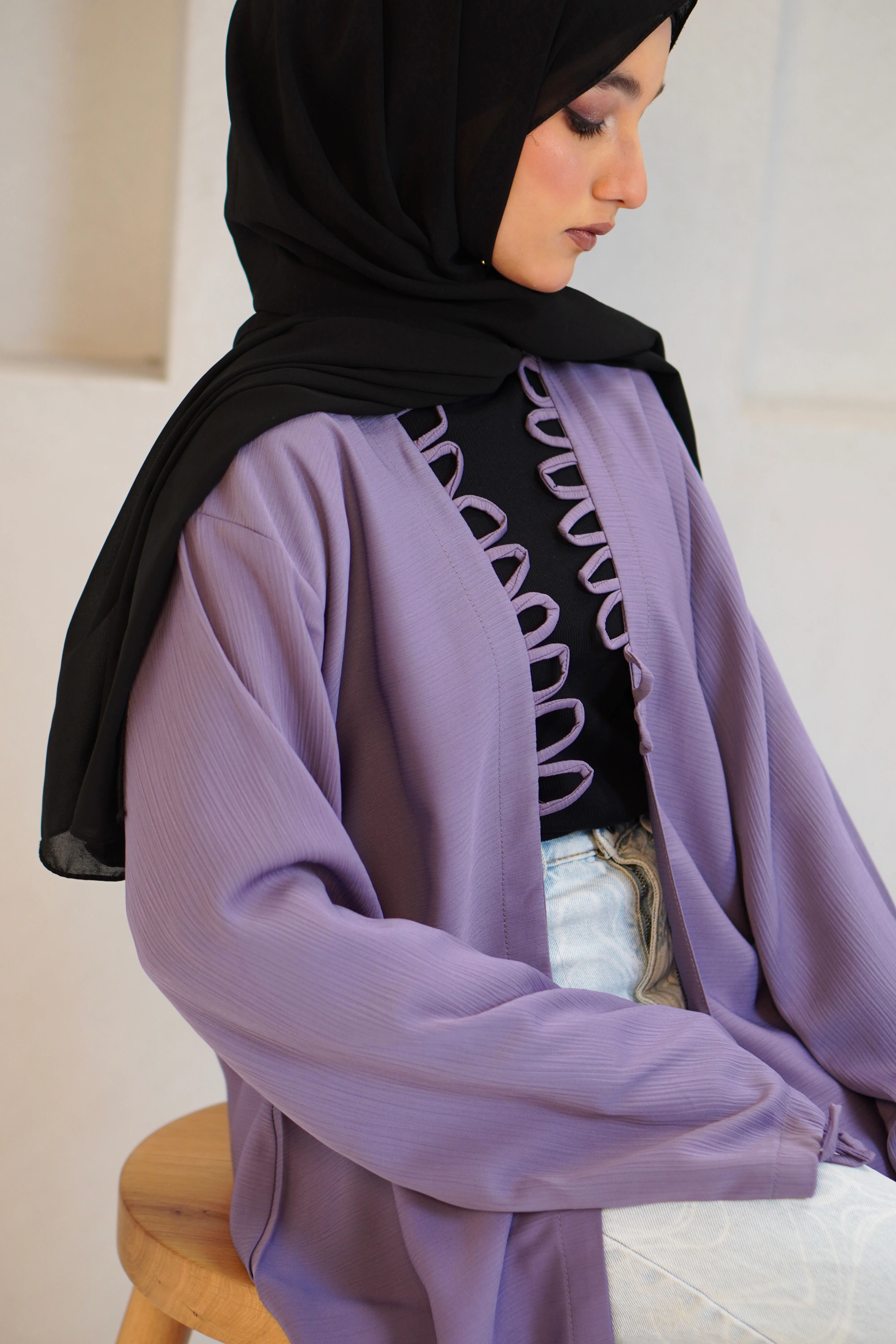 Tie Knot Shrug Abayah - Lavender - Image 13