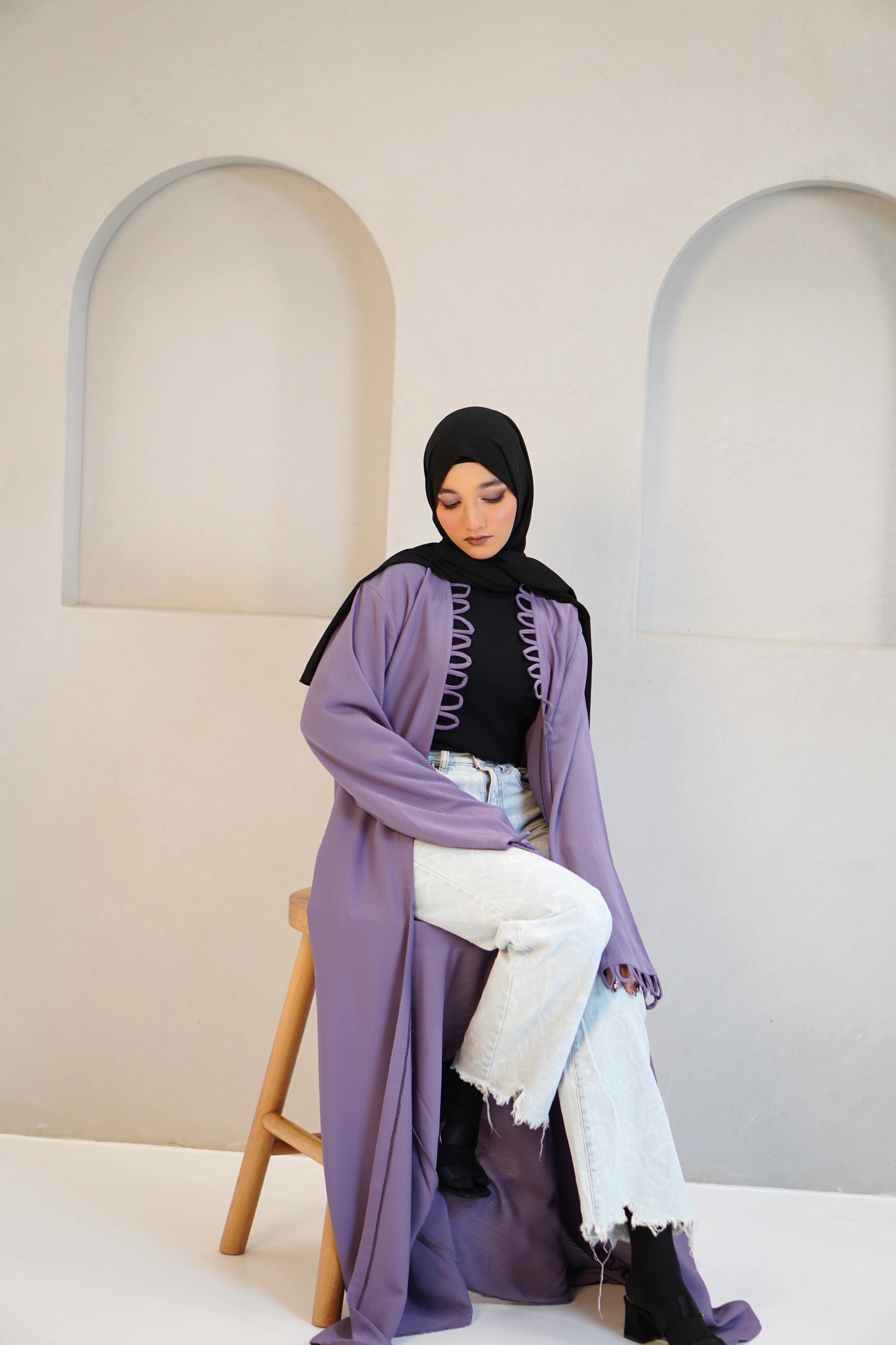 Tie Knot Shrug Abayah - Lavender - Image 19